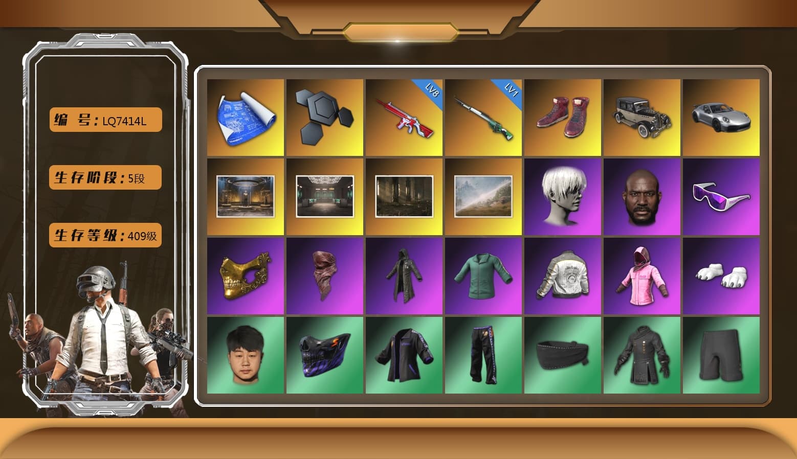 Hi-top Trainers (Red), «911 Carrera GTS» Sports Car, 9S's Hairstyle, Jonathan Kamau, Snow Glasses, PGC 2021 Contingent Chaos Mask, PLAYERUNKNOWN's Bandana, Heavy Fur Coat (Black), Rash Beixli Xtra Tough Jacket, Polar Bear Feet, Nier, Rash Beixli Xtra Tough Jacket, PML 2019 Phase 2 Jacket, NPL 2019 Phase 2 Jacket, Exquisite Pants, XiongDi Hoodie, MET Asia Series Distressed Jeans, StreamerOne, Full Autumn — M416, 2018 PUBG ALL-STAR T-shirt (Korean) - 1