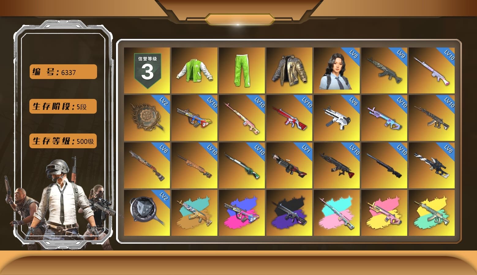 Rest in Pink — Dragunov [MAX], NVIDIA Varsity Jacket, Douyu Biker Jacket, No Signal — M416 (Purple Charcoal), Rest in Pink — Dragunov (Teal Pink), Final Serenade — M24 (Blue Black), Cosmic Caliber - Kar98k (White Yellow), Blue Smoke Grenade, Teal Smoke Grenade, Emerald Smoke Grenade, Magenta Smoke Grenade, Orange Fog of Fury — M79, Yellow Fog of Fury — M79, Purple Magical Mist — M79, Blue Magical Mist — M79, Blue Flamingo Fling - M79, Hi-top Trainers (Red), Shroud's Gloves, Duncan's Infiltrator Handwraps, Harley Quinn's Hair, The Joker's Hair, «Panamera Turbo S» Sedan, «911 Carrera GTS» Sports Car, «Cayenne Turbo GT» SUV, «Countach LPI 800-4» Sports Car, «Urus S» SUV, «DBX707» SUV, «Panigale V4 S (Pitch Black)» Motorcycle, Jonathan Kamau, Snow Glasses, PGC 2021 Contingent Chaos Mask, The Joker's Hair, Demon Biker Horns, La Catrina Makeup, PLAYERUNKNOWN's Bandana, Heavy Fur Coat (Black), Rash Beixli Xtra Tough Jacket, Pubg X Newjeans, Aespa, Polar Bear Feet, Harley Quinn's Hair, Hairstyle PGI.S, Rash Beixli Xtra Tough Jacket, Pirate KIM's M416, JennaJulien's Pleated Skirt, Lil_Lexi's Pants, PML 2019 Phase 2 Jacket, PEL 2019 Phase 2 Jacket, XingHun's Tiger Strike Jacket, XingHun's Tiger Strike Pants, NPL 2019 Phase 2 Jacket, PJS 2019 Phase 2 Jacket, PKL 2019 Phase 2 Jacket, «DBX707» SUV, Sideshow Bear Feet, chocoTaco's Parachute, Sha Wujing's Shorts, StreamerOne, GPT 2025 Four Angry Men Jacket, Full Autumn — M416, Wakgood's M416, Gold Plate — M416, PGC 2019 - AKM, Wakgood's AWM, PGC 2019 — Pan, PUBG Nations Cup 2019 Pan, Festive Gloves (Red), Crash Test Handwraps, Diva Glasses (White), PAI 2019 Mask, 2018 PUBG ALL-STAR T-shirt (Korean), HUYA T-shirt, DOUYU T-shirt, Esports IGL Shirt, Esports Chicken Dinner Shirt, Xargon's Skirt - 1