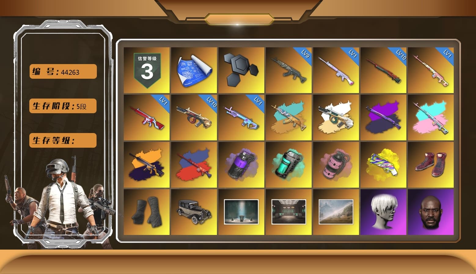 Rest in Pink — Dragunov [1], Midnight Menace — Kar98k, Rest in Pink — Dragunov (Teal Pink), No Signal — M416 (Yellow Black), Purple Smoke Grenade, Teal Smoke Grenade, Pink Smoke Grenade, Yellow Fog of Fury — M79, Hi-top Trainers (Red), Duncan's Infiltrator Handwraps, 9S's Hairstyle, Jonathan Kamau, Snow Glasses, PGC 2021 Contingent Chaos Mask, PLAYERUNKNOWN's Bandana, Heavy Fur Coat (Black), Rash Beixli Xtra Tough Jacket, Polar Bear Feet, Nier, Harley Quinn's Hair, Rash Beixli Xtra Tough Jacket, NPL 2019 Phase 2 Jacket, PJS 2019 Phase 2 Jacket, PKL 2019 Phase 2 Jacket, Sideshow Bear Feet, Exquisite Pants, XiongDi Hoodie, StreamerOne, Blue Thunder Gloves, HUYA T-shirt, DOUYU T-shirt - 1
