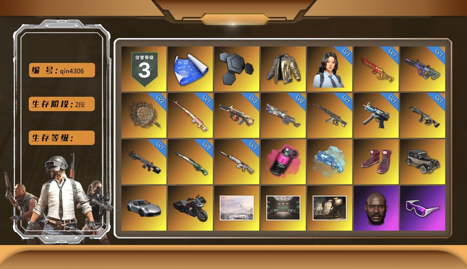 Rest in Pink — Dragunov [1], Douyu Biker Jacket, Magenta Smoke Grenade, Blue Magical Mist — M79, Hi-top Trainers (Red), «911 Carrera GTS» Sports Car, Jonathan Kamau, Snow Glasses, Demon Biker Horns, PLAYERUNKNOWN's Bandana, Heavy Fur Coat (Black), Rash Beixli Xtra Tough Jacket, "CVO™ Road Glide® ST" Motorcycle, Rash Beixli Xtra Tough Jacket, PEL 2019 Phase 2 Jacket, XingHun's Tiger Strike Jacket, XingHun's Tiger Strike Pants, Sideshow Bear Feet, Exquisite Pants, XiongDi Hoodie, Sha Wujing's Shorts, StreamerOne, Full Autumn — M416, HUYA T-shirt - 1