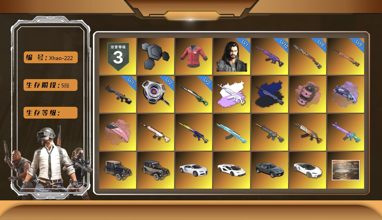 PAI 2019 Jacket, Medusa — Beryl M762 (Gray Purple), Final Serenade — M24 (Blue Black), Pink Smoke Grenade, Purple Magical Mist — M79, Pink Flamingo Fling - M79, Hi-top Trainers (Red), Duncan's Infiltrator Handwraps, PGI Title Wraps, Harley Quinn's Hair, «Chiron» Sports Car, «Countach LPI 800-4» Sports Car, NeoticaCH's M416, Lumi's Kar98k, Ashek's AKM, chocoTaco's Beryl M762, 9S's Hairstyle, Jonathan Kamau, Snow Glasses, PGC 2021 Contingent Chaos Mask, PLAYERUNKNOWN's Bandana, Heavy Fur Coat (Black), SkipNhO's SLR, Rash Beixli Xtra Tough Jacket, Pubg X Newjeans, Aespa, Polar Bear Feet, Nier, Harley Quinn's Hair, Rash Beixli Xtra Tough Jacket, fuffenz's SLR, Pirate KIM's M416, MadDog — M16A4, Ryan the Lion Hoodie, PKL Hoodie, Lil_Lexi's Pants, XingHun's Tiger Strike Jacket, XingHun's Tiger Strike Pants, PJS 2019 Phase 2 Jacket, PKL 2019 Phase 2 Jacket, Sideshow Bear Feet, XiongDi Hoodie, Sha Wujing's Shorts, StreamerOne, Full Autumn — M416, Wakgood's M416, Bengal Blade - SCAR-L, Crimson Snowflake - QBZ, Wakgood's AWM, Refined Aeolus — Vector, Festive Gloves (Red), Crash Test Handwraps, Diva Glasses (White), FaceIt Global Summit Mask, PAI 2019 Mask, PGI T-Shirt, DOUYU T-shirt, PKL Shorts - 1