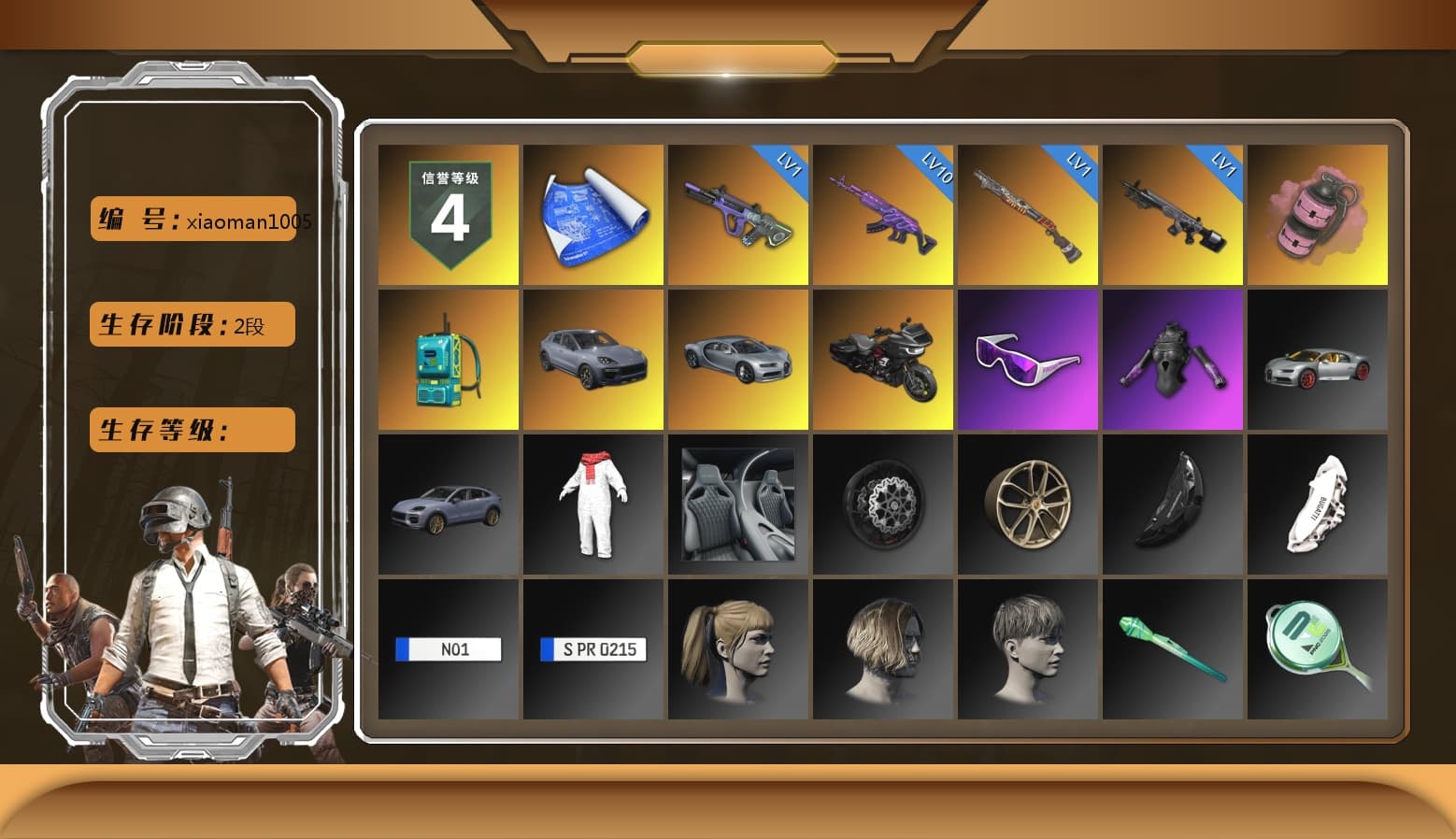 Pink Smoke Grenade, «Cayenne Turbo GT» SUV, Snow Glasses, "CVO™ Road Glide® ST" Motorcycle, Harley Quinn's Hair, Sha Wujing's Shorts, StreamerOne, Full Autumn — M416, Blue Thunder Gloves, DOUYU T-shirt - 1