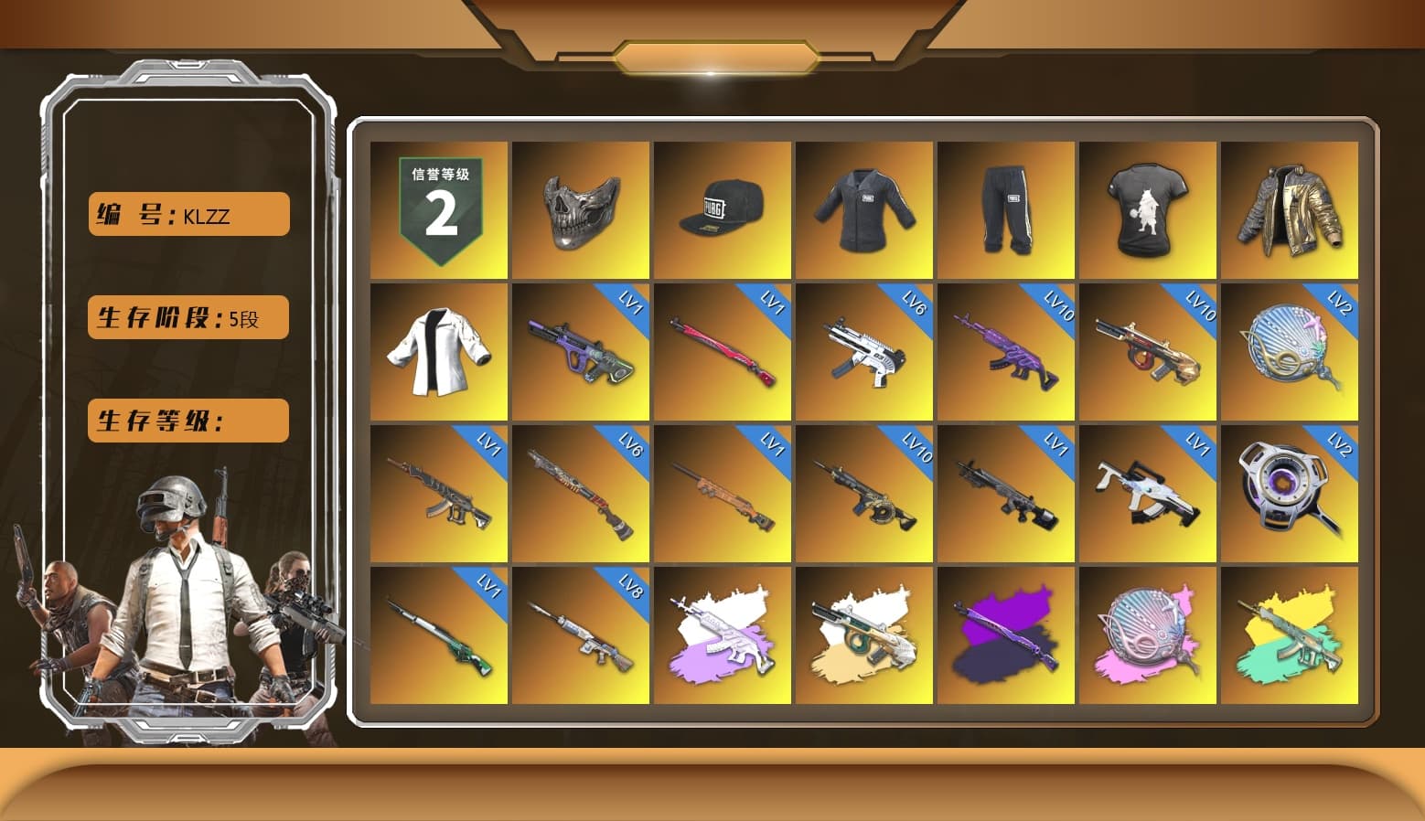 Reaper Mask, SEA Champ Training T-shirt, DMM T-Shirt, Douyu Biker Jacket, Medusa — Beryl M762 (Gray Purple), Siren — Pan (Pink), Final Serenade — M24 (Blue Black), Absolute Zero - Groza (Yellow Coral), Purple Smoke Grenade, Emerald Smoke Grenade, Blue Magical Mist — M79, Hi-top Trainers (Red), Heybox Gloves, Harley Quinn's Hair, Jonathan Kamau, Snow Glasses, PGC 2021 Contingent Chaos Mask, Demon Biker Horns, SkipNhO's SLR, Escapee Jacket, Jailbird T-Shirt, Polar Bear Feet, SEA Champ Training Snapback, SEA Champ Training Pants, Wanyoo Tracksuit Top, Ghosted — AKM, Speed & Momentum — M416, Pirate KIM's M416, Ghosted — Kar98k, Speed & Momentum — Kar98k, SEA Champ Training T-shirt, Harley Quinn's Makeup, PML 2019 Phase 2 Jacket, XingHun's Tiger Strike Jacket, XingHun's Tiger Strike Pants, PJS 2019 Phase 2 Jacket, PKL 2019 Phase 2 Jacket, Exquisite Pants, Sha Wujing's Shorts, StreamerOne, Full Autumn — M416, Wakgood's M416, Crimson Snowflake - QBZ, Silver Plate — Mini14, Wakgood's AWM, Killer Clown Mask, DOUYU T-shirt - 1