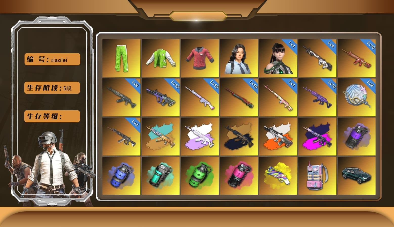 Medusa — Beryl M762 [MAX], Sun Wukong — M24 [MAX], Azure Dragon — Beryl M762 [MAX], Neon Dream — AUG [MAX], Deadly Dollhouse — SLR [MAX], Emerald Smoke Grenade, Neon Dream - AUG (White Orange), Phoenix — M416, Cyber Threat — Mk12, Siren — Pan, «Panigale V4 S (Ducati Red)» Motorcycle, Hanna, Kakao, Rash Beixli Xtra Tough Jacket, Nier, Danucd's Gloves, Pubg X Newjeans, Harley Quinn's Hair, Hairstyle PGI.S, 9S's Hairstyle, Harley Quinn's Hair, The Joker's Hair, Jonathan Kamau, La Catrina Makeup, Demon Biker Horns, Kansas Headband, PGC 2021 Contingent Chaos Mask, Snow Glasses, NVIDIA Varsity Jacket, Escapee Jacket, PAI 2019 Jacket, Rash Beixli Xtra Tough Jacket, Heybox Gloves, Medusa — Beryl M762 (Gray Purple), «DBX707» SUV, «Panigale V4 S (Twilight Torque)» Motorcycle, «Panigale V4 S (Ducati Red)» Motorcycle, Blue Smoke Grenade, Purple Smoke Grenade, Teal Smoke Grenade, Yellow Fog of Fury — M79, Magenta Smoke Grenade, Demon's Touch — ACE32, Medusa — Beryl M762 (Gold Charcoal), EVE, Demon's Touch - ACE32 (Purple Fuchsia) - 1
