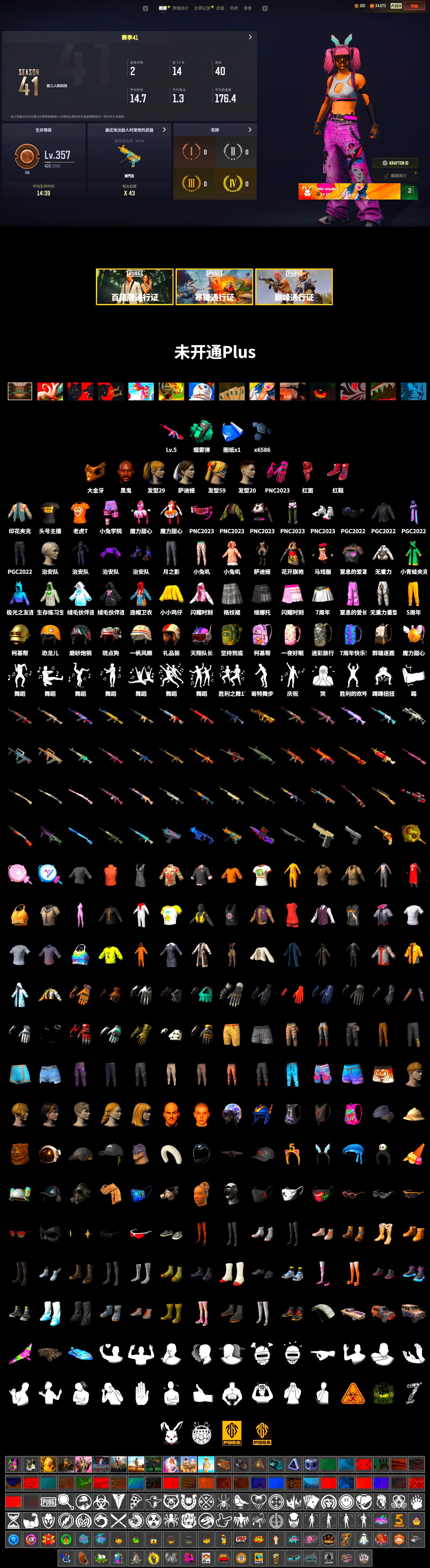 Teal Smoke Grenade, Hi-top Trainers (Red), Jonathan Kamau, PGC 2021 Contingent Chaos Mask, PLAYERUNKNOWN's Bandana, Heavy Fur Coat (Black), Harley Quinn's Hair, StreamerOne - 2