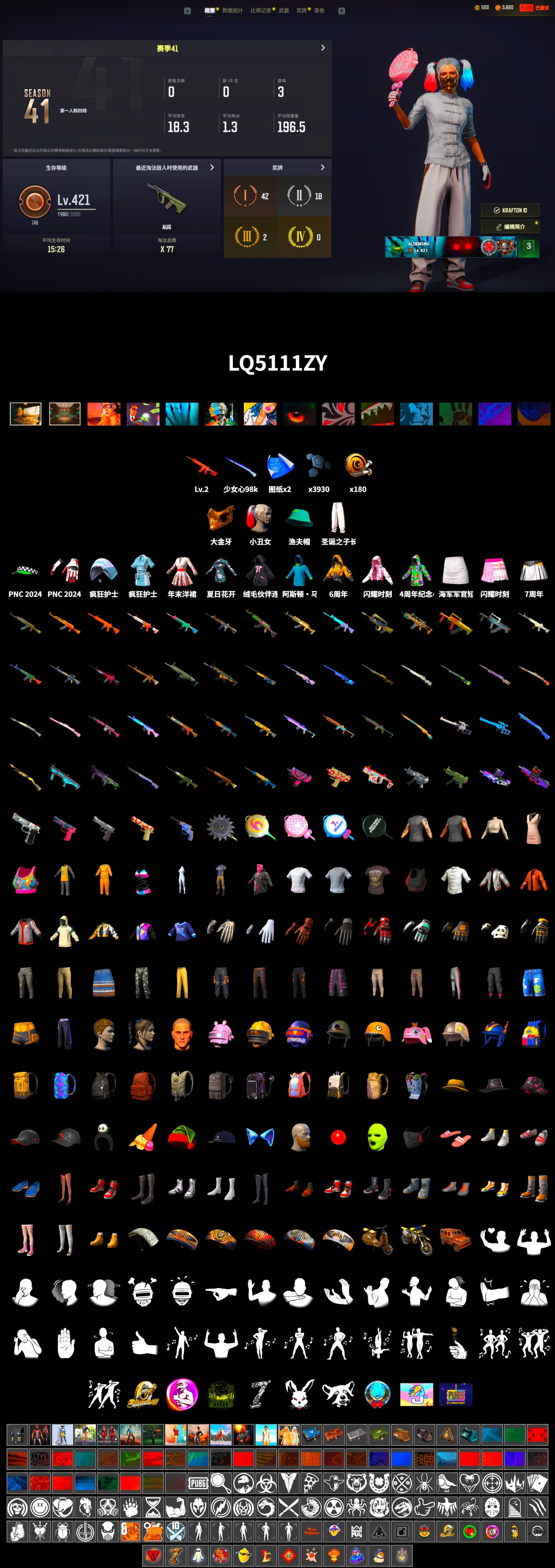 Harley Quinn's Hair, Lumi's Kar98k, PGC 2021 Contingent Chaos Mask, CigaretteSTV's M416 - 2