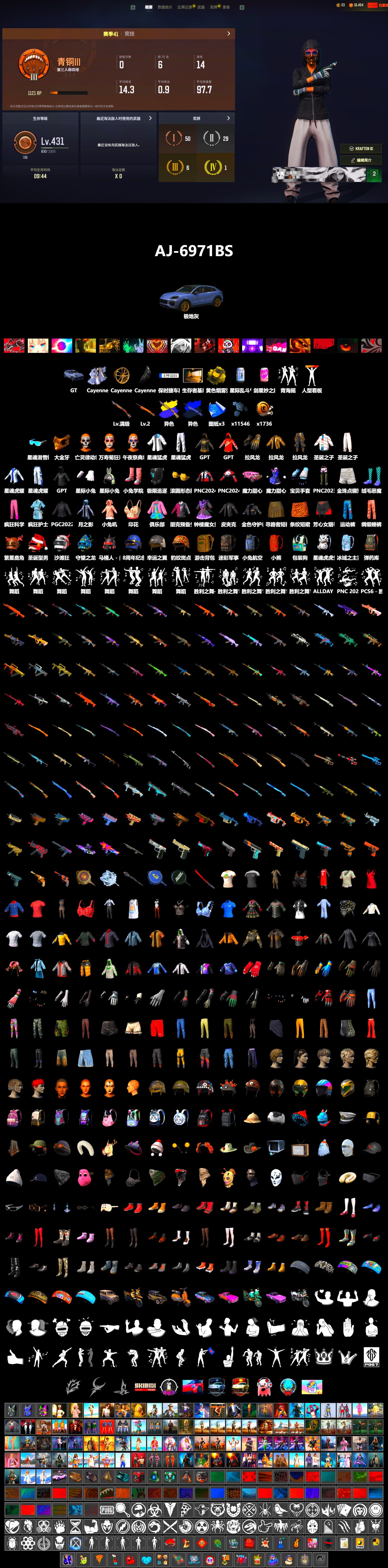Final Serenade — M24 (Blue Black), «Cayenne Turbo GT» SUV, PGC 2021 Contingent Chaos Mask, XingHun's Tiger Strike Jacket, XingHun's Tiger Strike Pants, GPT 2025 Four Angry Men Jacket, Festive Gloves (Red), «Chiron» Sports Car - 2