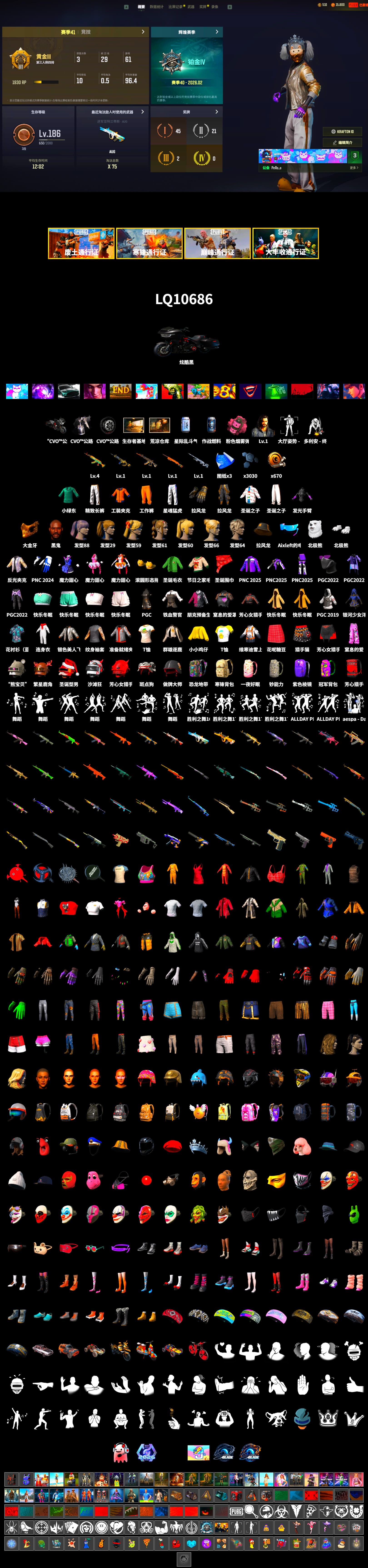 Jonathan Kamau, PGC 2021 Contingent Chaos Mask, Polar Bear Feet, Harley Quinn's Hair, Desolate Warehouse, XingHun's Tiger Strike Pants, Exquisite Pants, Full Autumn — M416, «DBX707» SUV - 2