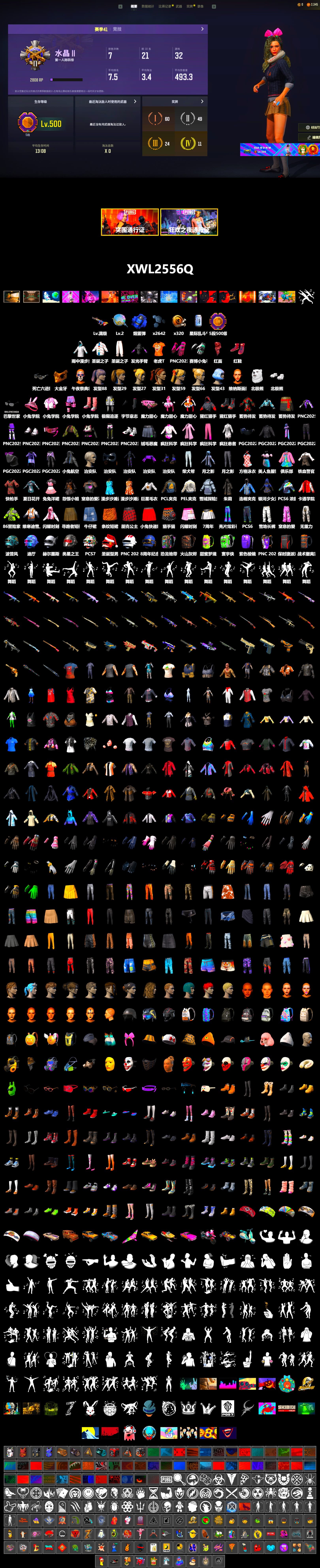 Blue Smoke Grenade, Hi-top Trainers (Red), PGC 2021 Contingent Chaos Mask, PLAYERUNKNOWN's Bandana, Heavy Fur Coat (Black), Polar Bear Feet, Harley Quinn's Hair, PEL 2019 Phase 2 Jacket - 2