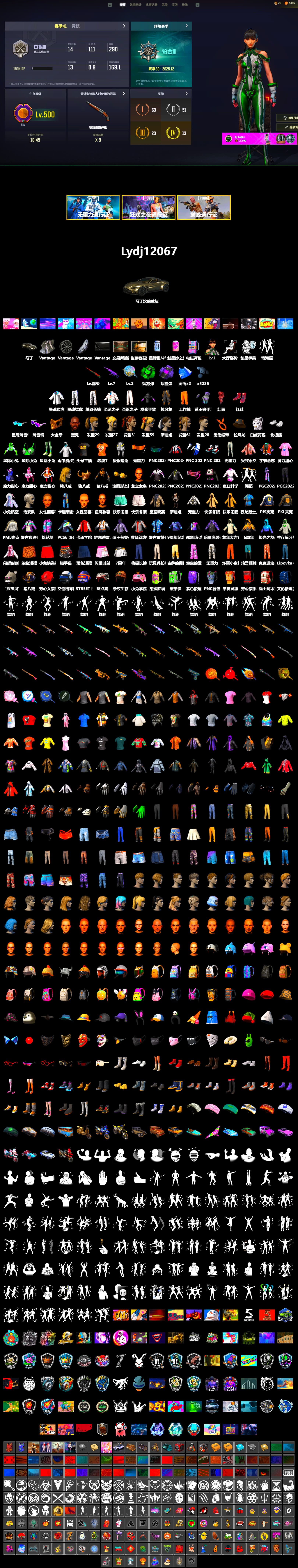 Purple Smoke Grenade, Emerald Smoke Grenade, Hi-top Trainers (Red), «V12 Vantage Roadster» Sports Car, Jonathan Kamau, Snow Glasses, PGC 2021 Contingent Chaos Mask, PLAYERUNKNOWN's Bandana, Heavy Fur Coat (Black), Polar Bear Feet, Harley Quinn's Hair, PML 2019 Phase 2 Jacket, XingHun's Tiger Strike Jacket, XingHun's Tiger Strike Pants, PJS 2019 Phase 2 Jacket, PKL 2019 Phase 2 Jacket, Sideshow Bear Feet, Exquisite Pants, StreamerOne, Full Autumn — M416 - 2