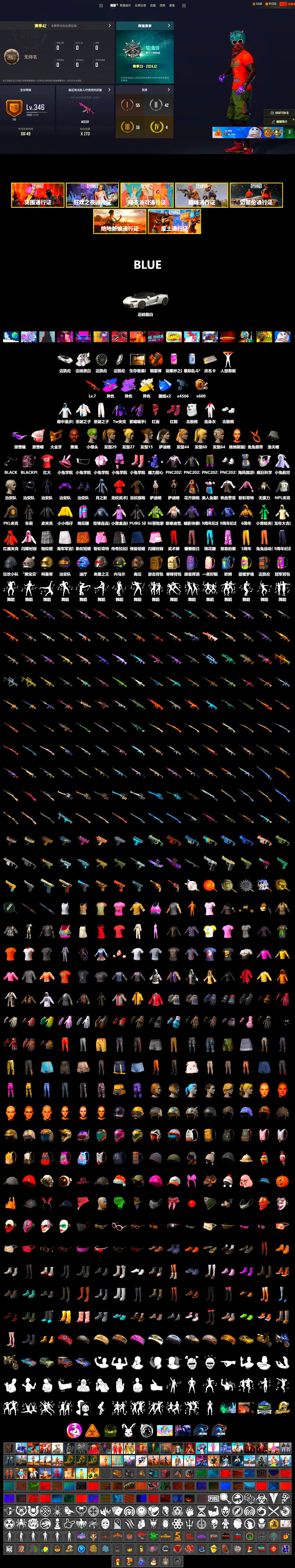 Bumper Blaster — AUG, Bunny Patrol — Mk12, Orange Smoke Grenade, Hi-top Trainers (Red), Jonathan Kamau, Snow Glasses, PGC 2021 Contingent Chaos Mask, PLAYERUNKNOWN's Bandana, Heavy Fur Coat (Black), Polar Bear Feet, Harley Quinn's Hair, Hairstyle PGI.S, NPL 2019 Phase 2 Jacket, PKL 2019 Phase 2 Jacket, Full Autumn — M416, Silver Plate — M416, XingHun's AKM, Diva Glasses (White) - 2