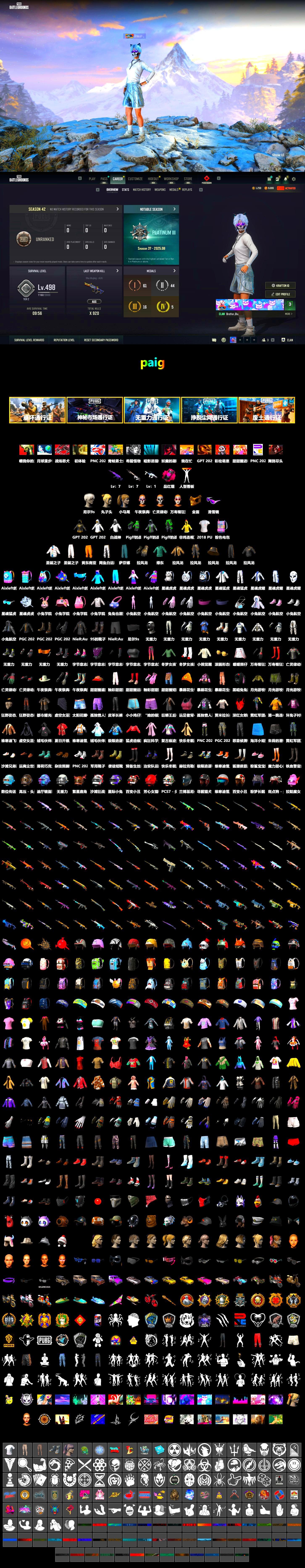 Magenta Smoke Grenade, 9S's Hairstyle, Snow Glasses, PGC 2021 Contingent Chaos Mask, Harley Quinn's Hair, Ghosted — AKM, XingHun's Tiger Strike Jacket, XingHun's Tiger Strike Pants, PJS 2019 Phase 2 Jacket, Sideshow Bear Feet, GPT 2025 Four Angry Men Jacket, 2018 PUBG ALL-STAR T-shirt (Korean) - 2