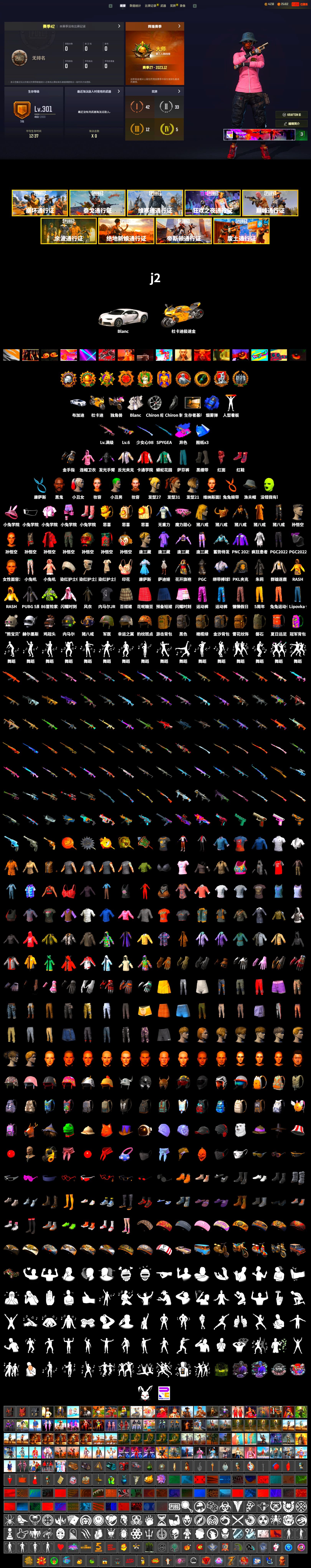 Blue Smoke Grenade, Hi-top Trainers (Red), Swagger's Gloves, Duncan's Infiltrator Handwraps, Harley Quinn's Hair, The Joker's Hair, «Chiron» Sports Car, «Panigale V4 S (Gold Rush)» Motorcycle, Lumi's Kar98k, Jonathan Kamau, Kansas Headband, The Joker's Hair, PLAYERUNKNOWN's Bandana, Heavy Fur Coat (Black), Rash Beixli Xtra Tough Jacket, Harley Quinn's Makeup, PKL 2019 Phase 2 Jacket, Wakgood's M416, 17SHOU's Beryl M762, Bengal Blade - SCAR-L, Crimson Snowflake - QBZ, Elegant - G36C, Wakgood's AWM, SPYGEA's M24, Bloody Nurse Cap, Bloody Nurse Mask - 2