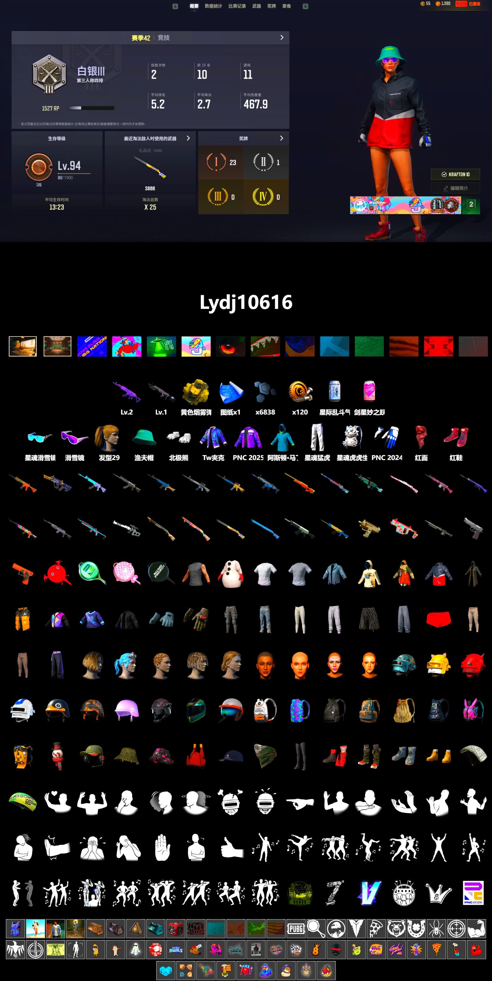 Hi-top Trainers (Red), Snow Glasses, PLAYERUNKNOWN's Bandana, Heavy Fur Coat (Black), Polar Bear Feet, Harley Quinn's Hair, XingHun's Tiger Strike Pants - 2