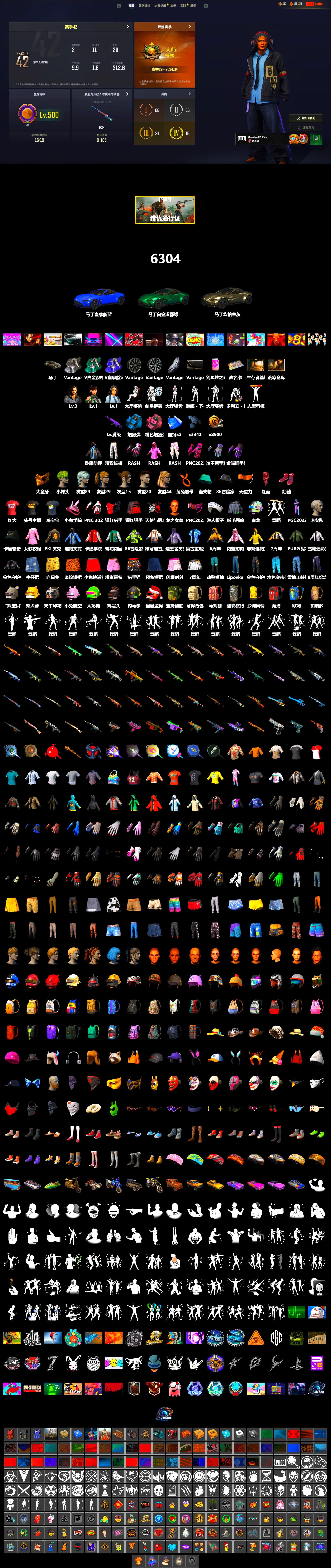 Azure Smoke Grenade, Hi-top Trainers (Red), «V12 Vantage Roadster» Sports Car, PGC 2021 Contingent Chaos Mask, PLAYERUNKNOWN's Bandana, Heavy Fur Coat (Black), Rash Beixli Xtra Tough Jacket, Harley Quinn's Hair, Hairstyle PGI.S, Rash Beixli Xtra Tough Jacket, PKL 2019 Phase 2 Jacket, Exquisite Pants, Sha Wujing's Shorts, StreamerOne, Full Autumn — M416, «DBX707» SUV - 2