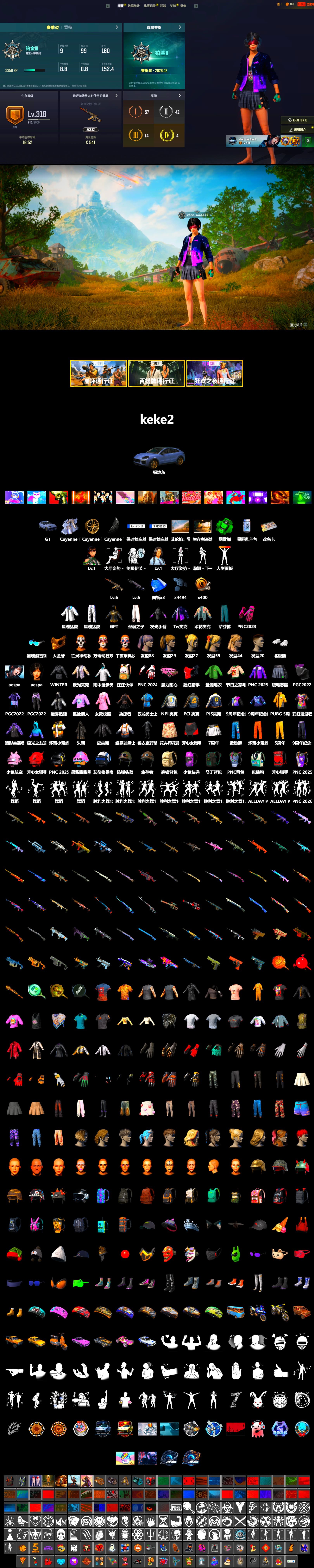 Emerald Smoke Grenade, «Cayenne Turbo GT» SUV, PGC 2021 Contingent Chaos Mask, Polar Bear Feet, Aespa, Harley Quinn's Hair, XingHun's Tiger Strike Jacket, XingHun's Tiger Strike Pants, NPL 2019 Phase 2 Jacket, PJS 2019 Phase 2 Jacket - 2