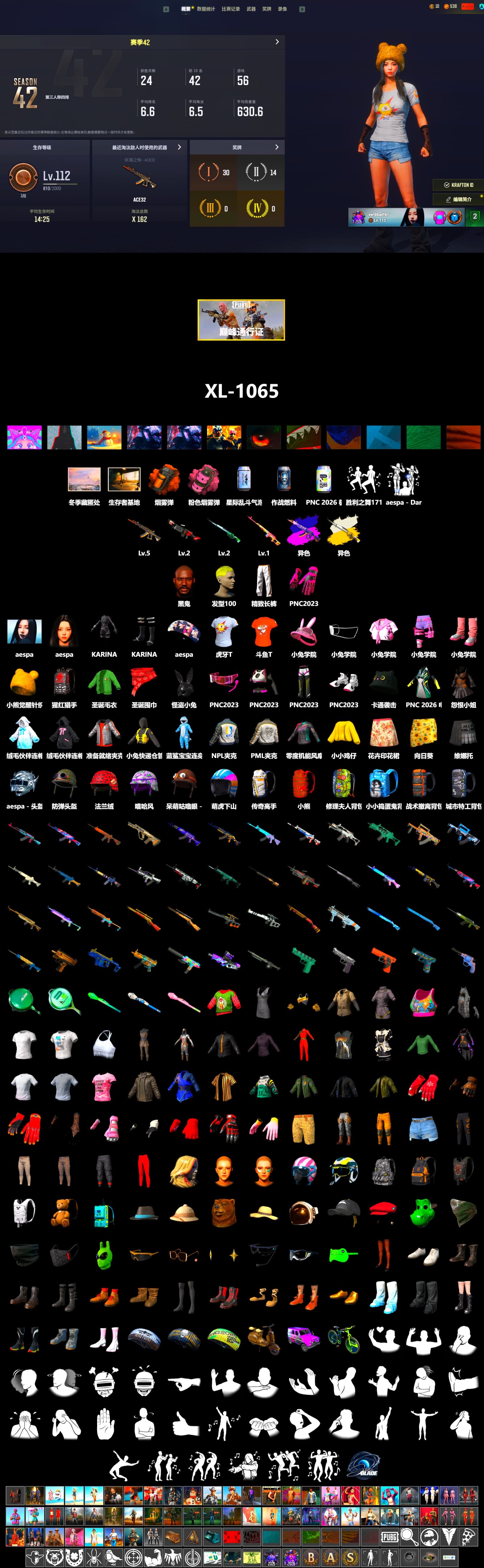 Rest in Pink — Dragunov [1], Demon's Touch - ACE32 (Purple Fuchsia), Cosmic Caliber - Kar98k (White Yellow), Orange Smoke Grenade, Jonathan Kamau, Aespa, PML 2019 Phase 2 Jacket, NPL 2019 Phase 2 Jacket, Exquisite Pants, Refined Aeolus — Vector, Festive Gloves (Red), HUYA T-shirt, DOUYU T-shirt - 2