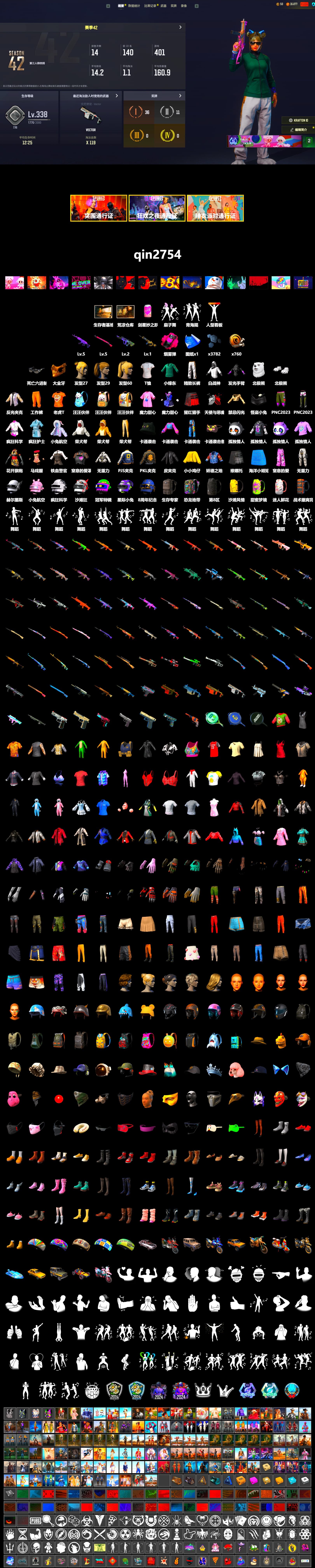 Magenta Smoke Grenade, PGC 2021 Contingent Chaos Mask, Polar Bear Feet, Harley Quinn's Hair, PJS 2019 Phase 2 Jacket, PKL 2019 Phase 2 Jacket, Exquisite Pants, Full Autumn — M416, 2018 PUBG ALL-STAR T-shirt (Korean) - 2
