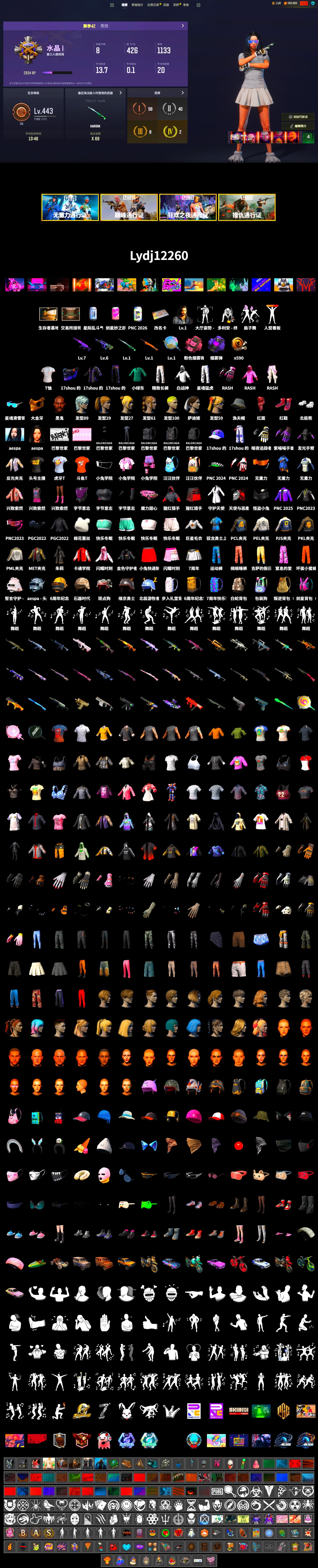 Purple Smoke Grenade, Hi-top Trainers (Red), Jonathan Kamau, PGC 2021 Contingent Chaos Mask, PLAYERUNKNOWN's Bandana, Heavy Fur Coat (Black), Rash Beixli Xtra Tough Jacket, Aespa, Polar Bear Feet, Harley Quinn's Hair, Rash Beixli Xtra Tough Jacket, PML 2019 Phase 2 Jacket, PEL 2019 Phase 2 Jacket, XingHun's Tiger Strike Pants, PJS 2019 Phase 2 Jacket, PKL 2019 Phase 2 Jacket, Sideshow Bear Feet, Exquisite Pants, StreamerOne, Douyu Biker Jacket, 2018 PUBG ALL-STAR T-shirt (Korean), HUYA T-shirt, DOUYU T-shirt - 2