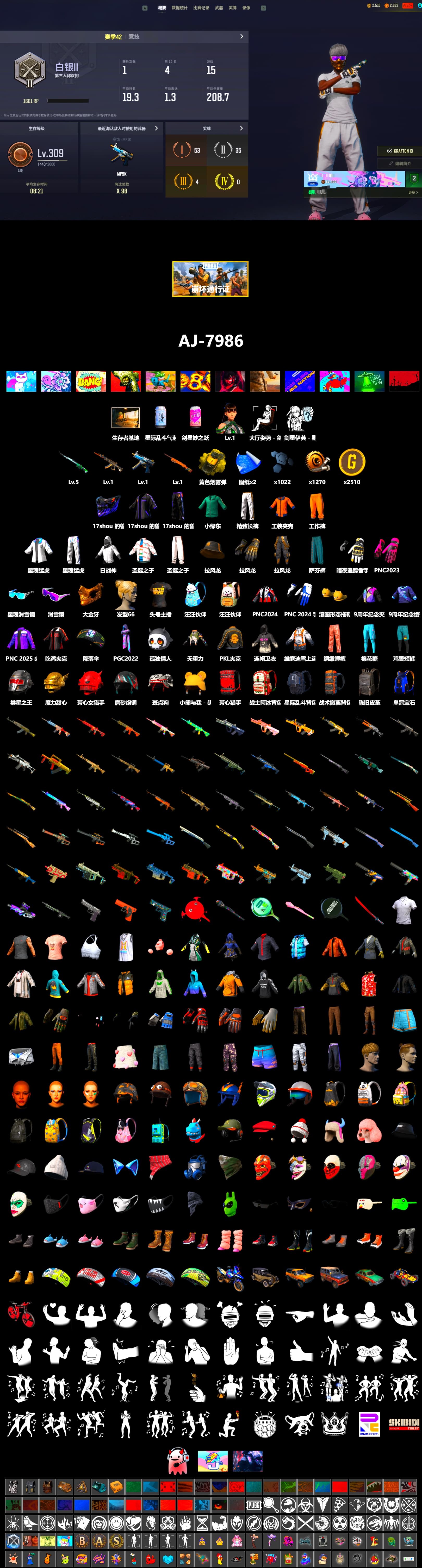 PGC 2021 Contingent Chaos Mask, Snow Glasses, Yellow Smoke Grenade, XingHun's Tiger Strike Jacket, XingHun's Tiger Strike Pants, PKL 2019 Phase 2 Jacket, Exquisite Pants, Sha Wujing's Shorts, StreamerOne - 2