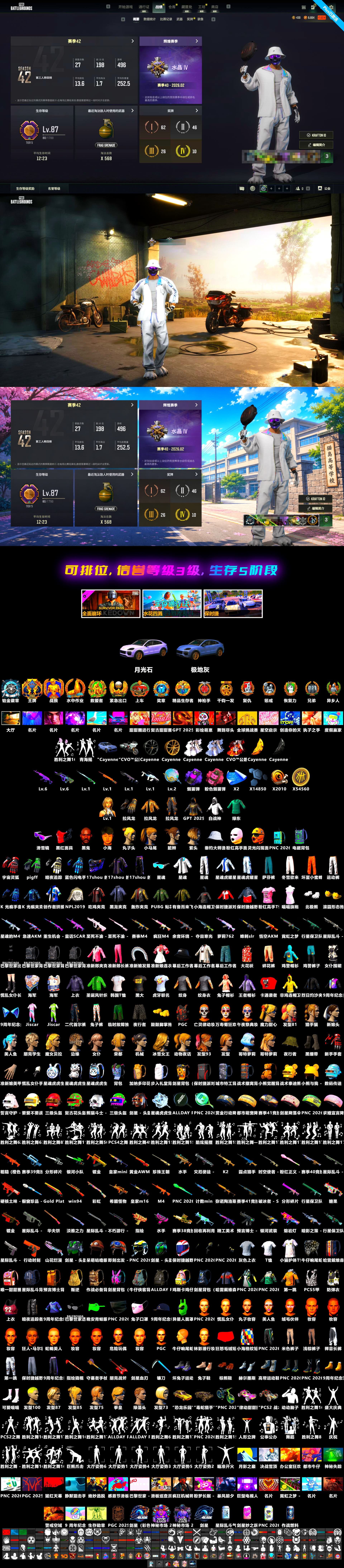 Cosmic Caliber - Kar98k [1], «Cayenne Turbo GT» SUV, Glasya [1], Neon Dream — AUG, Medusa — Beryl M762, Siren — Pan, Harley Quinn's Hair, Jonathan Kamau, Snow Glasses, Purple Smoke Grenade, Final Serenade — M24, Obscura - Mk12 - 2