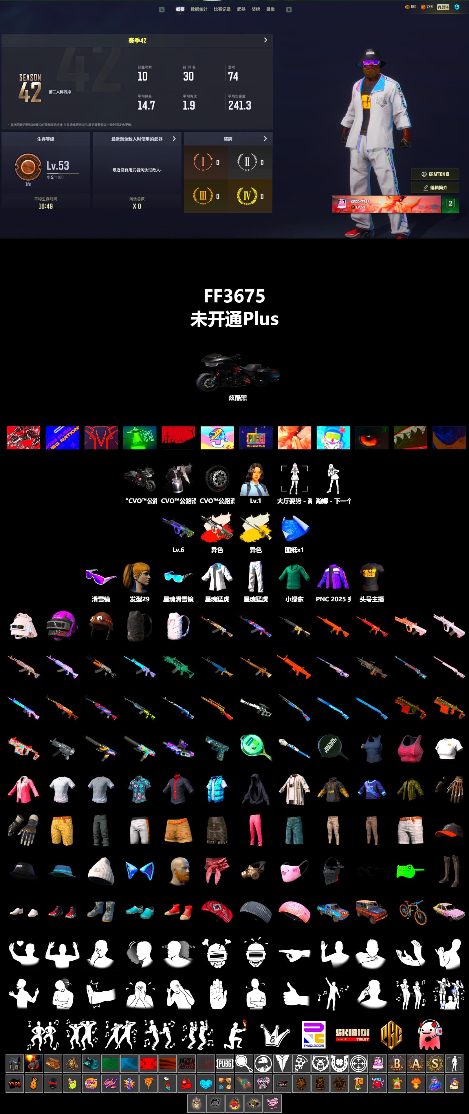Neon Dream - AUG (White Orange), Cosmic Caliber - Kar98k (White Yellow), Cosmic Caliber - Kar98k, Snow Glasses, Harley Quinn's Hair, XingHun's Tiger Strike Jacket, XingHun's Tiger Strike Pants, StreamerOne - 2