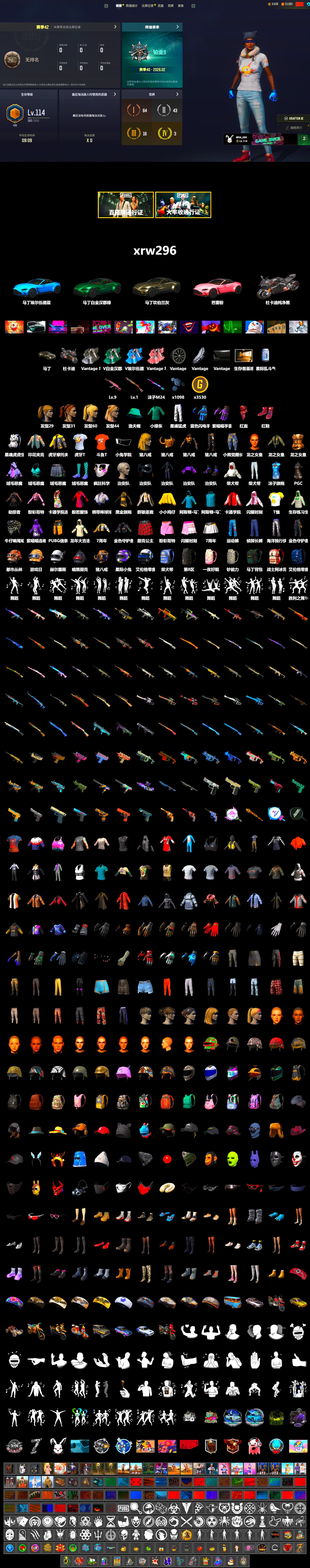 Hi-top Trainers (Red), «V12 Vantage Roadster» Sports Car, «Panigale V4 S (Pitch Black)» Motorcycle, PLAYERUNKNOWN's Bandana, Heavy Fur Coat (Black), Harley Quinn's Hair, XingHun's Tiger Strike Pants, MOZZ's M24, Blue Thunder Gloves, GLL Grand Slam Sweatshirt, HUYA T-shirt, DOUYU T-shirt, «DBX707» SUV - 2