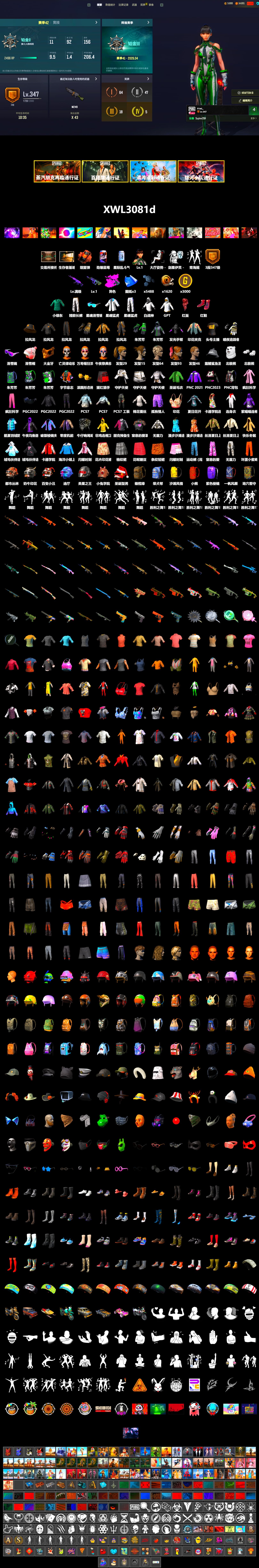 Coral Smoke Grenade, Hi-top Trainers (Red), Snow Glasses, PGC 2021 Contingent Chaos Mask, PLAYERUNKNOWN's Bandana, Heavy Fur Coat (Black), Polar Bear Feet, Harley Quinn's Hair, XingHun's Tiger Strike Jacket, XingHun's Tiger Strike Pants, Exquisite Pants, MET Asia Series Distressed Jeans, StreamerOne, GPT 2025 Four Angry Men Jacket - 2
