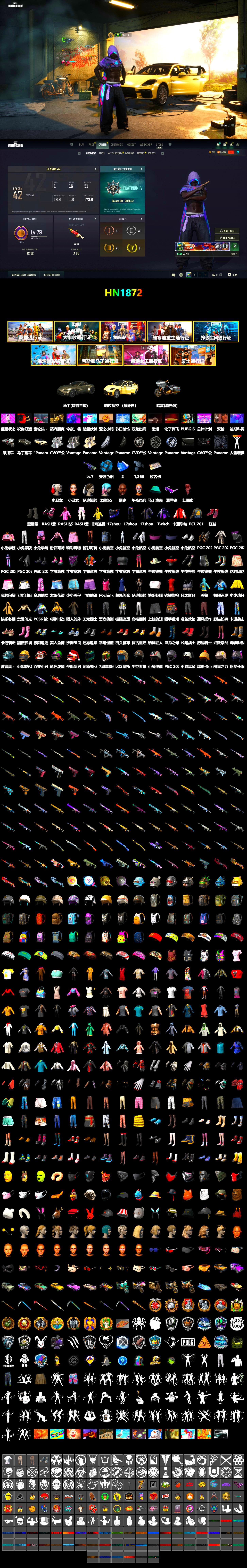 Azure Smoke Grenade, Hi-top Trainers (Red), Duncan's Infiltrator Handwraps, Harley Quinn's Hair, «Panamera Turbo S» Sedan, «V12 Vantage Roadster» Sports Car, Jonathan Kamau, Snow Glasses, PLAYERUNKNOWN's Bandana, Heavy Fur Coat (Black), Rash Beixli Xtra Tough Jacket, Pubg X Newjeans, Rash Beixli Xtra Tough Jacket, Harley Quinn's Makeup, PEL 2019 Phase 2 Jacket, Sideshow Bear Feet, «DBX707» SUV - 2