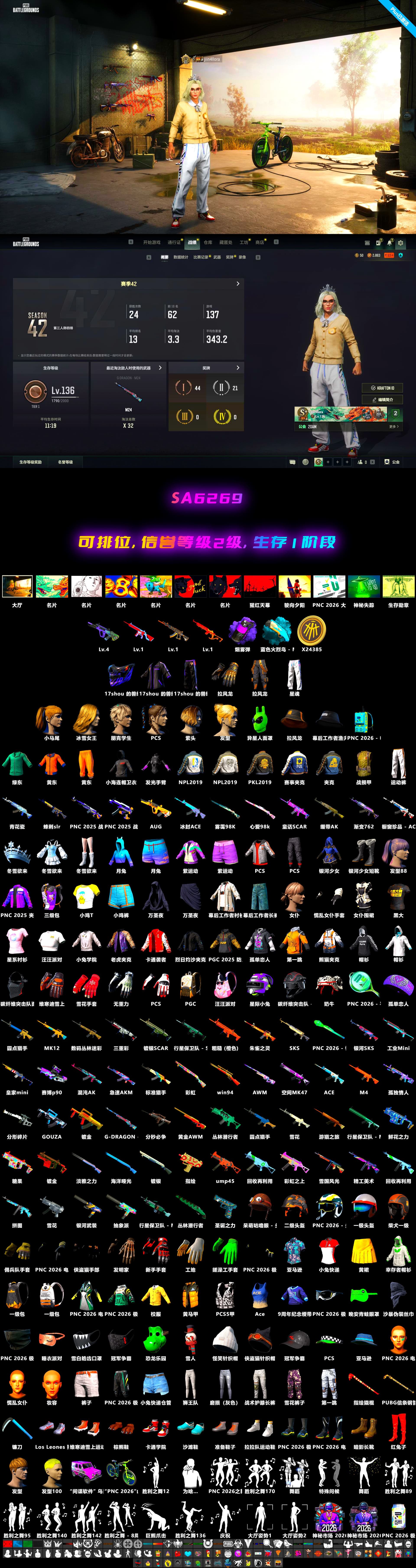 Neon Dream — AUG, Yule Sleigh — Mini14, No Signal — M416, Harley Quinn's Hair, Purple Smoke Grenade, Demon's Touch — ACE32 - 2