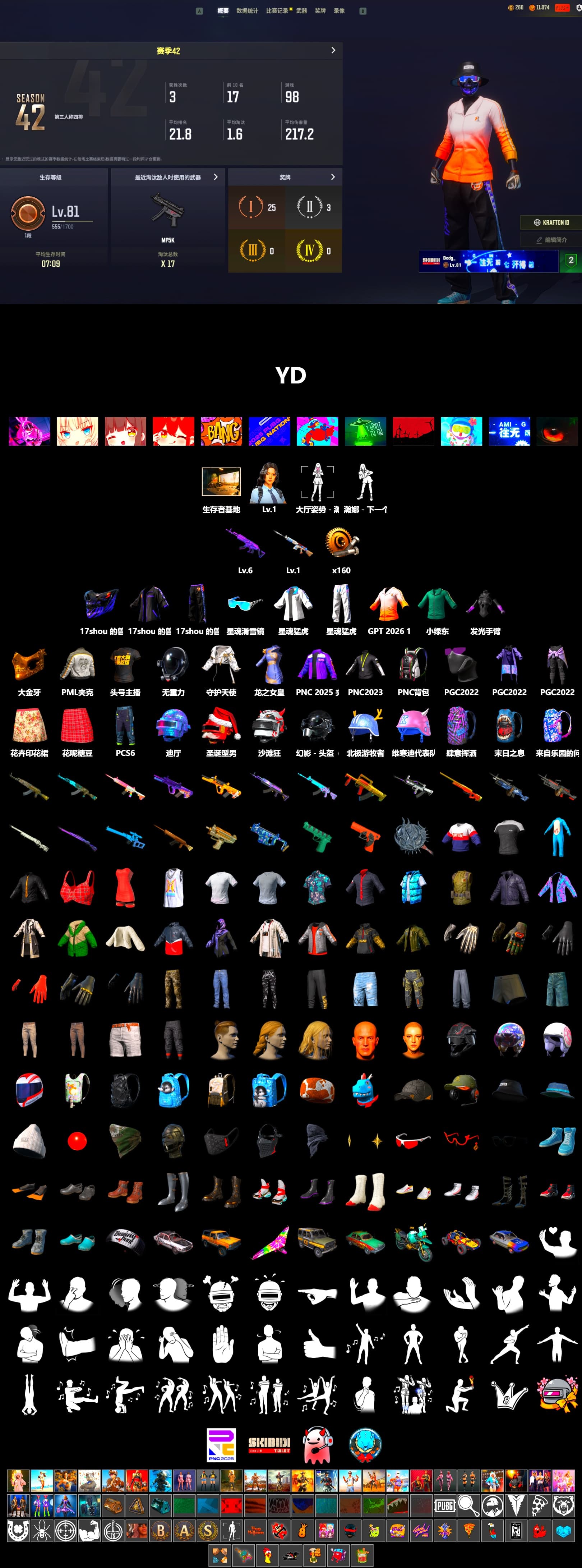 PGC 2021 Contingent Chaos Mask, PML 2019 Phase 2 Jacket, XingHun's Tiger Strike Jacket, XingHun's Tiger Strike Pants, StreamerOne, GLL Grand Slam Sweatshirt - 2