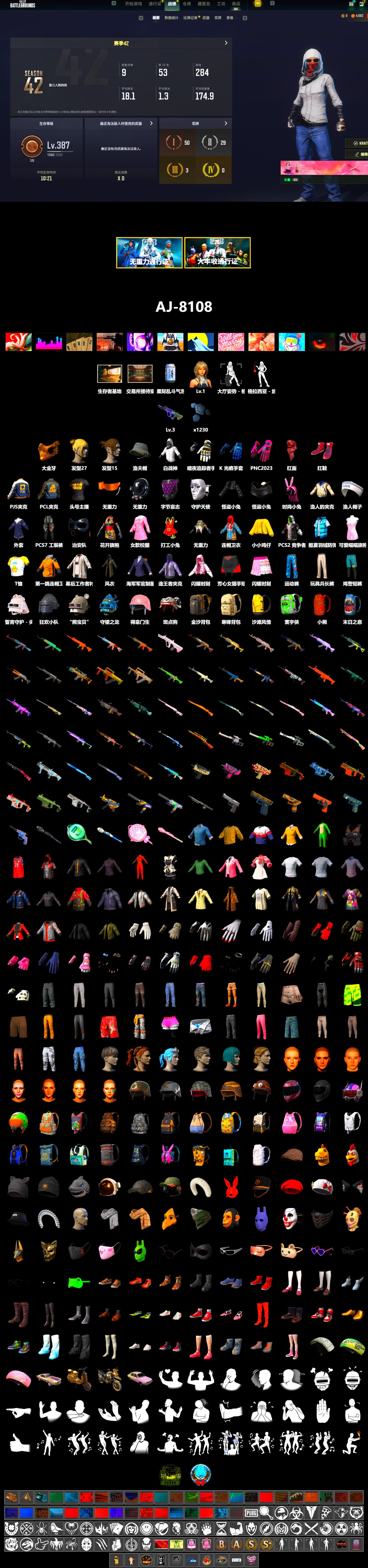Hi-top Trainers (Red), PGC 2021 Contingent Chaos Mask, PLAYERUNKNOWN's Bandana, Heavy Fur Coat (Black), PJS 2019 Phase 2 Jacket, Sha Wujing's Shorts, StreamerOne, GLL Grand Slam Sweatshirt - 2