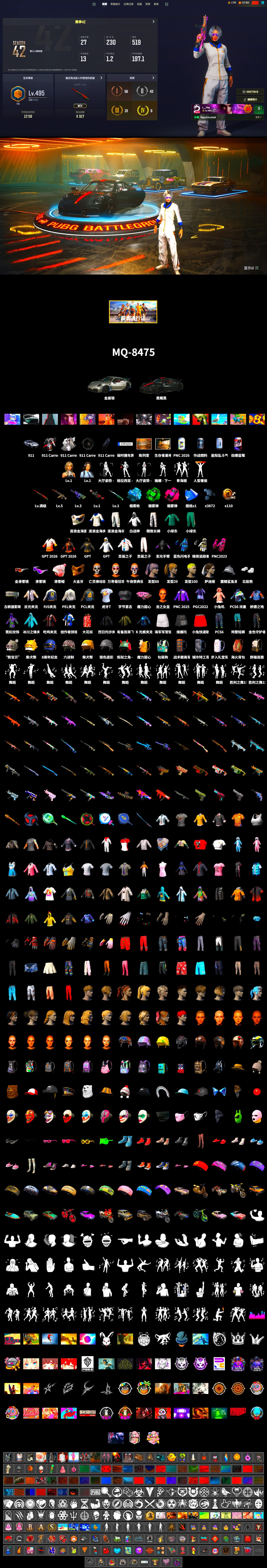 Emerald Smoke Grenade, Magenta Smoke Grenade, Blue Magical Mist — M79, «911 Carrera GTS» Sports Car, Snow Glasses, PGC 2021 Contingent Chaos Mask, Polar Bear Feet, Harley Quinn's Hair, PEL 2019 Phase 2 Jacket, PJS 2019 Phase 2 Jacket, Exquisite Pants, Sha Wujing's Shorts, GPT 2025 Four Angry Men Jacket, Training Jacket (Green), Blue Thunder Gloves, HUYA T-shirt, «DBX707» SUV - 2