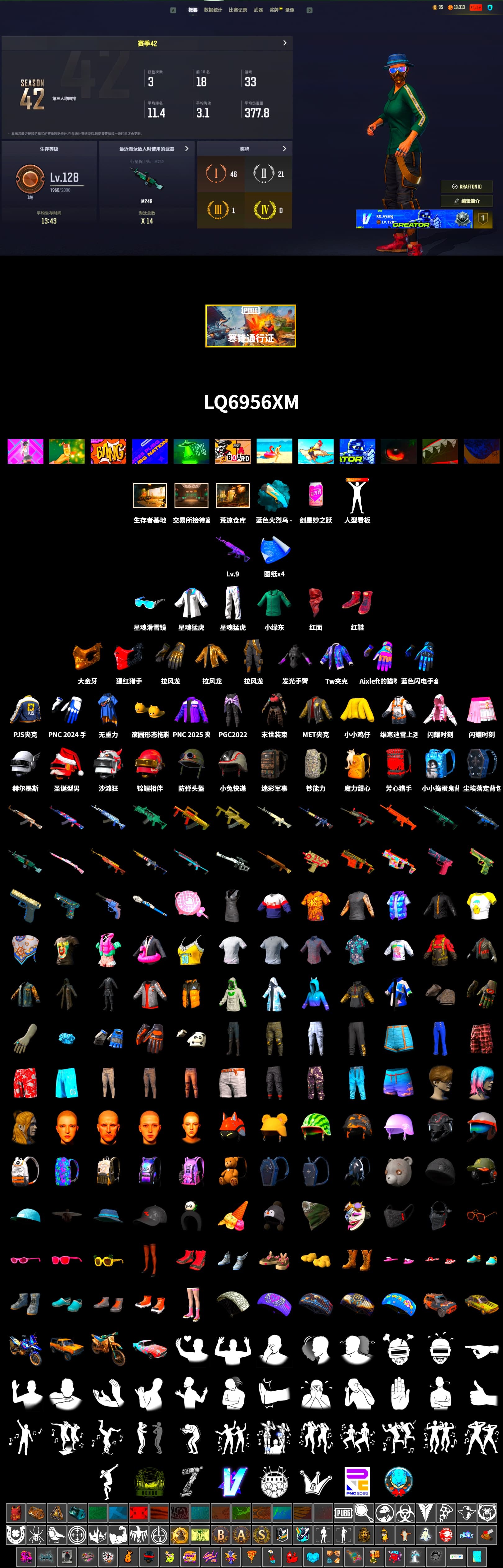 Hi-top Trainers (Red), PGC 2021 Contingent Chaos Mask, PLAYERUNKNOWN's Bandana, Heavy Fur Coat (Black), XingHun's Tiger Strike Jacket, XingHun's Tiger Strike Pants, PJS 2019 Phase 2 Jacket, Blue Thunder Gloves, GLL Grand Slam Sweatshirt - 2
