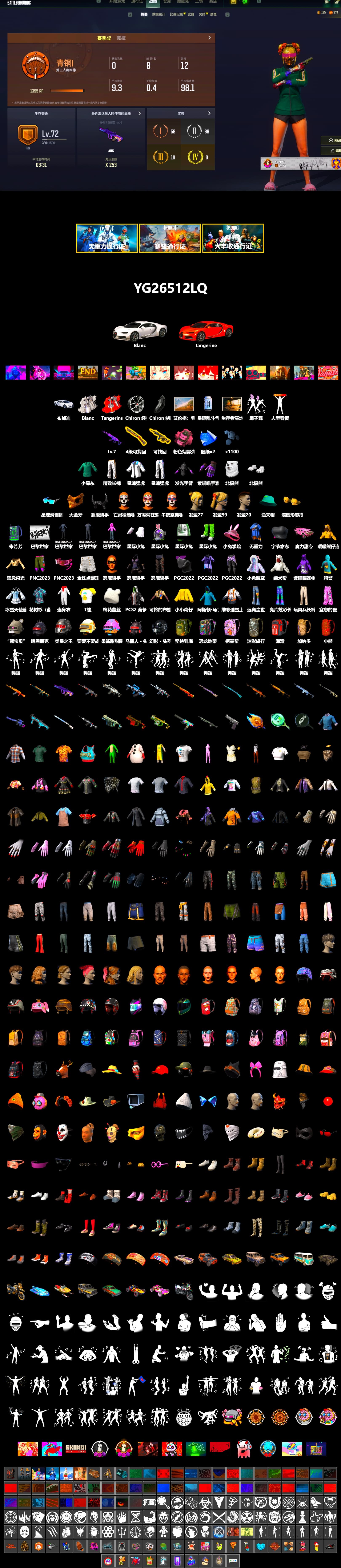 Pink Smoke Grenade, «Chiron» Sports Car, PGC 2021 Contingent Chaos Mask, Demon Biker Horns, Polar Bear Feet, XingHun's Tiger Strike Jacket, XingHun's Tiger Strike Pants, Exquisite Pants - 2