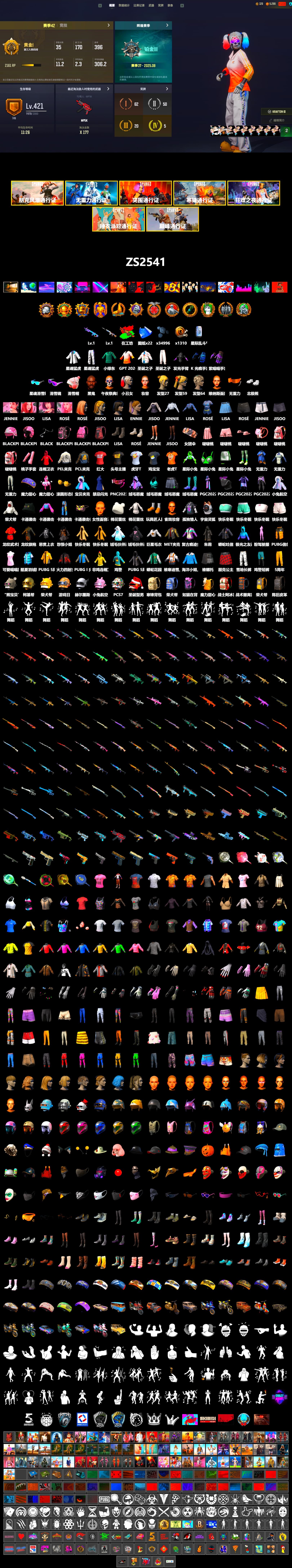 Harley Quinn's Hair, Jonathan Kamau, Snow Glasses, Blackpink, Polar Bear Feet, Kakao, Ghosted — AKM, Speed & Momentum — M416, Ghosted — Kar98k, Speed & Momentum — Kar98k, Harley Quinn's Makeup, PGI 2018 «Four Angry Men» Hoodie, PEL 2019 Phase 2 Jacket, XingHun's Tiger Strike Jacket, XingHun's Tiger Strike Pants, Sha Wujing's Shorts, StreamerOne, Full Autumn — M416, Bengal Blade - SCAR-L, PUBG Nations Cup 2019 Pan, HUYA T-shirt - 2