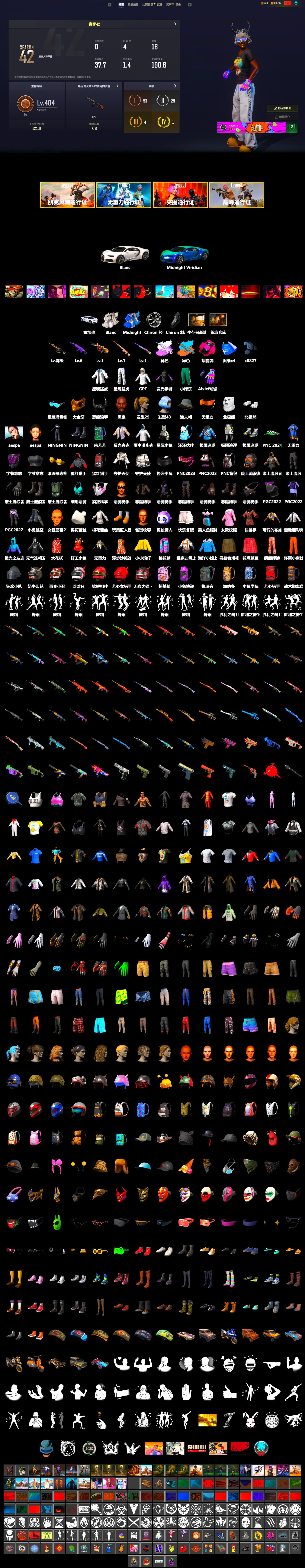 Rest in Pink — Dragunov [1], Medusa — Beryl M762 (Gray Purple), Zhu Bajie — M416 (Teal Orange), Magenta Smoke Grenade, «Chiron» Sports Car, Jonathan Kamau, PGC 2021 Contingent Chaos Mask, Demon Biker Horns, Aespa, Polar Bear Feet, Harley Quinn's Hair, XingHun's Tiger Strike Jacket, XingHun's Tiger Strike Pants, GPT 2025 Four Angry Men Jacket, Training Jacket (Green) - 2