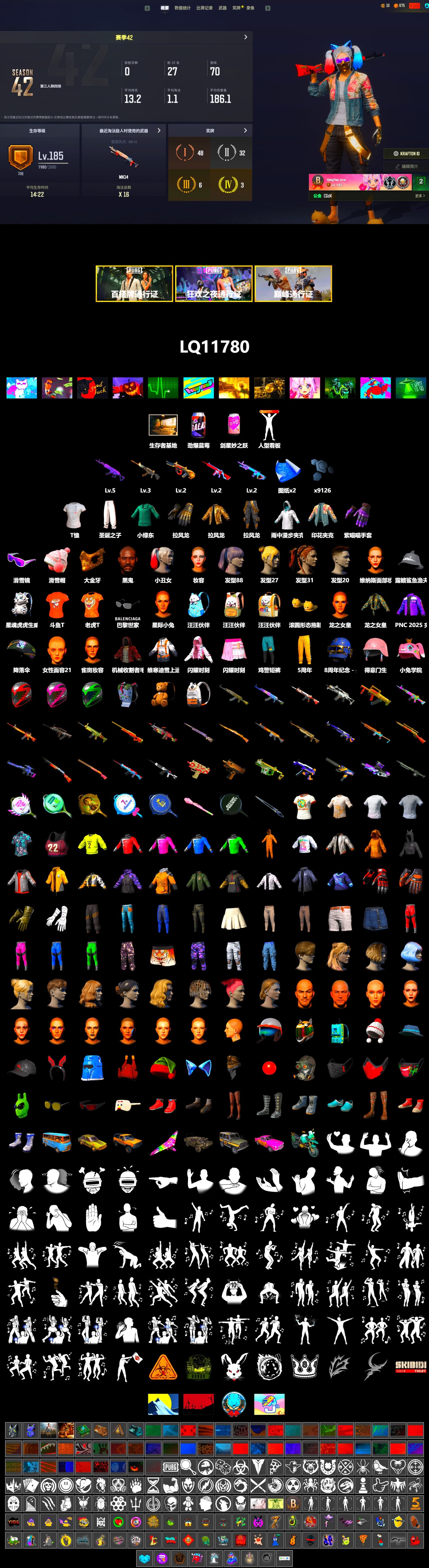 Harley Quinn's Hair, Jonathan Kamau, Snow Glasses, PGC 2021 Contingent Chaos Mask, Harley Quinn's Makeup, Sha Wujing's Shorts, Full Autumn — M416, 2018 PUBG ALL-STAR T-shirt (Korean), DOUYU T-shirt - 2