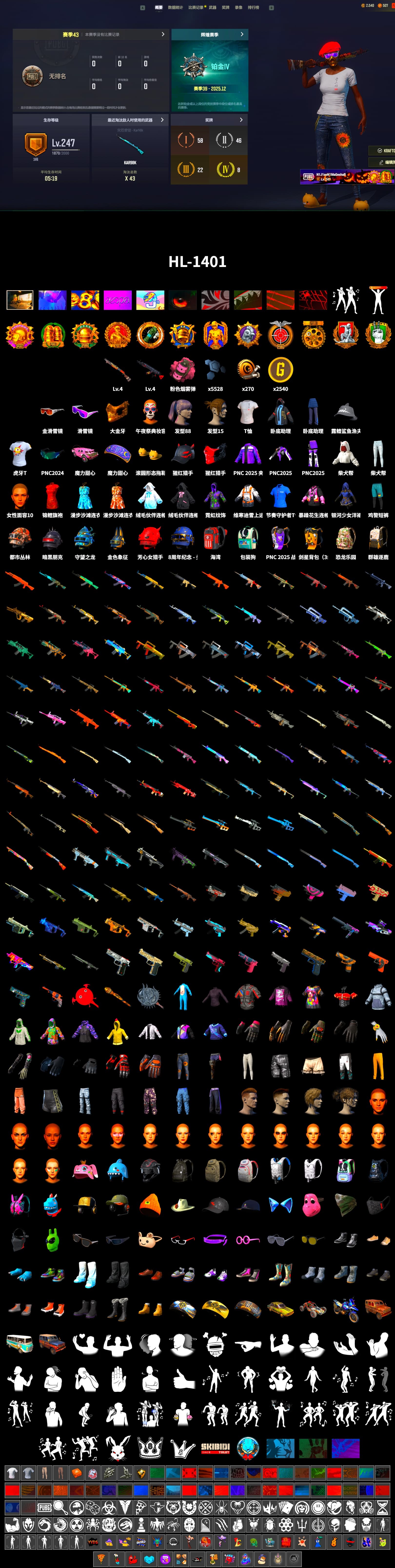 Pink Smoke Grenade, Snow Glasses, PGC 2021 Contingent Chaos Mask, Sha Wujing's Shorts, 2018 PUBG ALL-STAR T-shirt (Korean), HUYA T-shirt - 2