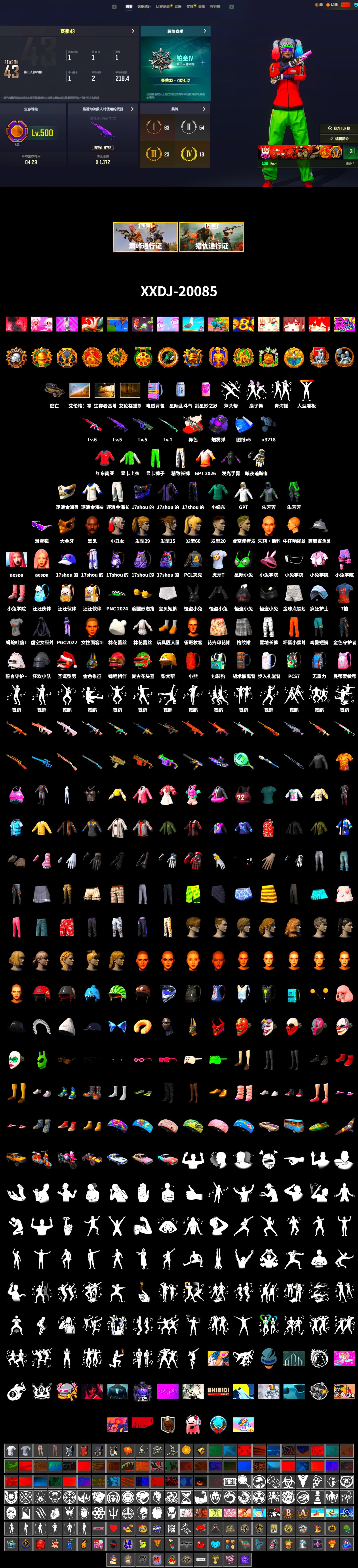 NVIDIA Varsity Jacket, PAI 2019 Jacket, Neon Dream - AUG (White Orange), Purple Smoke Grenade, Harley Quinn's Hair, Jonathan Kamau, Snow Glasses, PGC 2021 Contingent Chaos Mask, Aespa, Harley Quinn's Hair, Exquisite Pants, Sha Wujing's Shorts, GPT 2025 Four Angry Men Jacket, HUYA T-shirt - 2