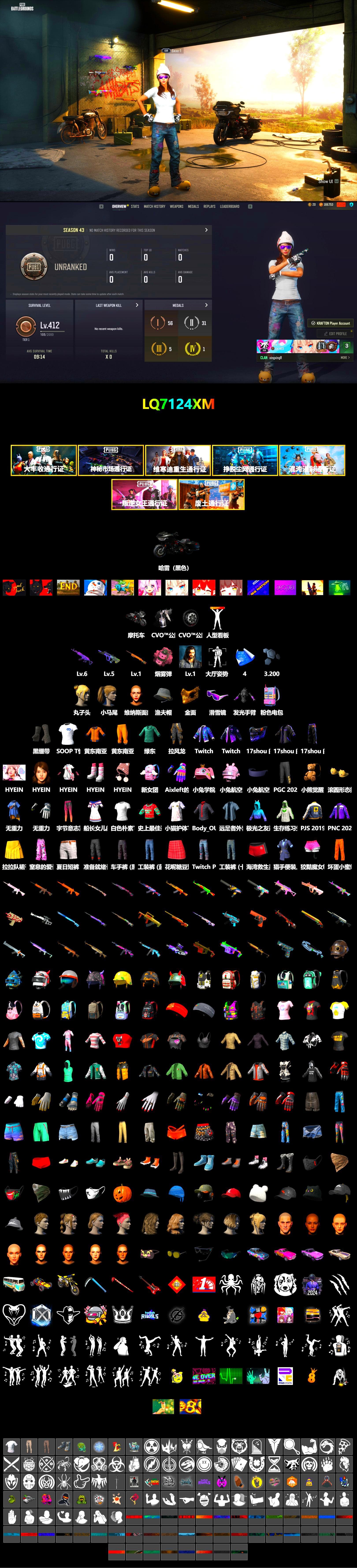 Pink Smoke Grenade, Duncan's Infiltrator Handwraps, Snow Glasses, PGC 2021 Contingent Chaos Mask, SOOP T-Shirt, Pubg X Newjeans, Harley Quinn's Hair, PJS 2019 Phase 2 Jacket, StreamerOne - 2