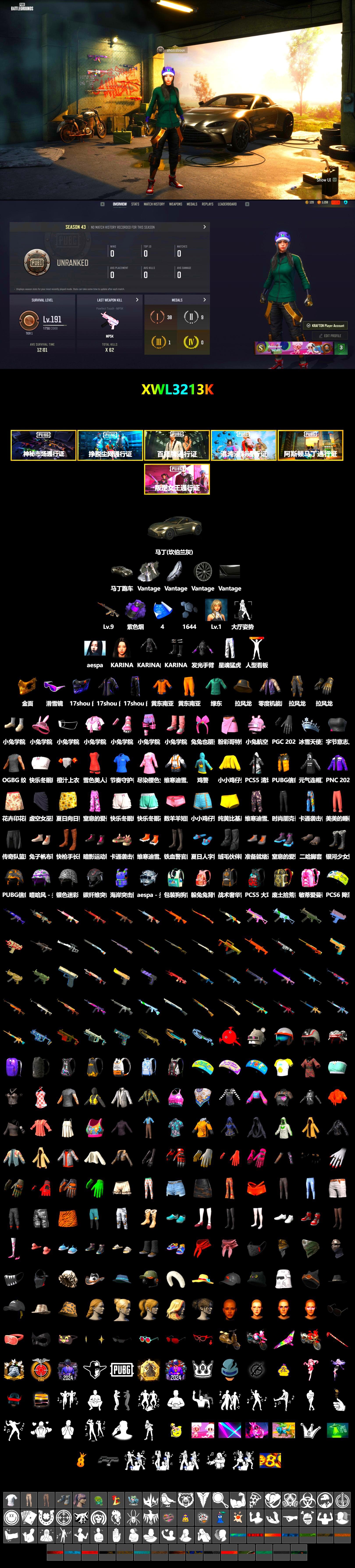 Purple Smoke Grenade, «V12 Vantage Roadster» Sports Car, Snow Glasses, PGC 2021 Contingent Chaos Mask, Aespa, XingHun's Tiger Strike Pants, Sha Wujing's Shorts, Hanna - 2