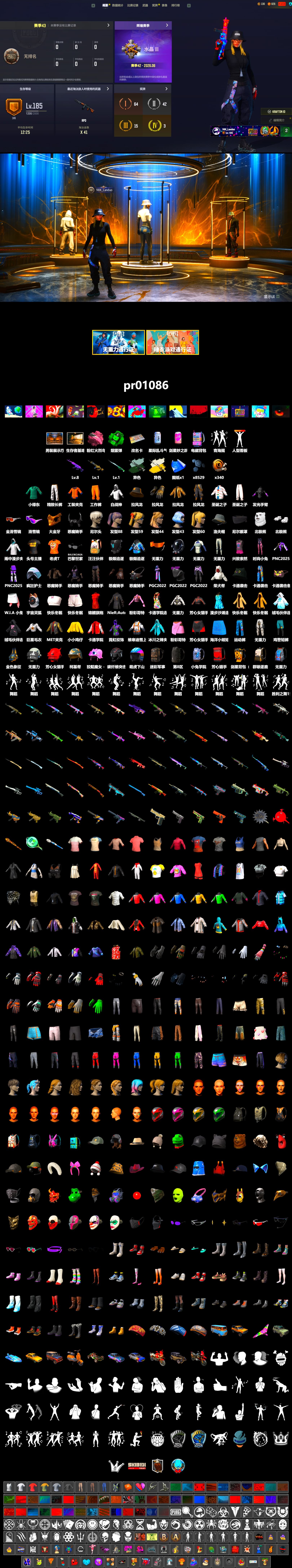 Time Keeper - M416 (Gray Green), Cosmic Caliber - Kar98k (White Yellow), Emerald Smoke Grenade, 9S's Hairstyle, Snow Glasses, PGC 2021 Contingent Chaos Mask, Demon Biker Horns, Polar Bear Feet, Nier, Sideshow Bear Feet, Exquisite Pants, XiongDi Hoodie, Sha Wujing's Shorts, StreamerOne - 2
