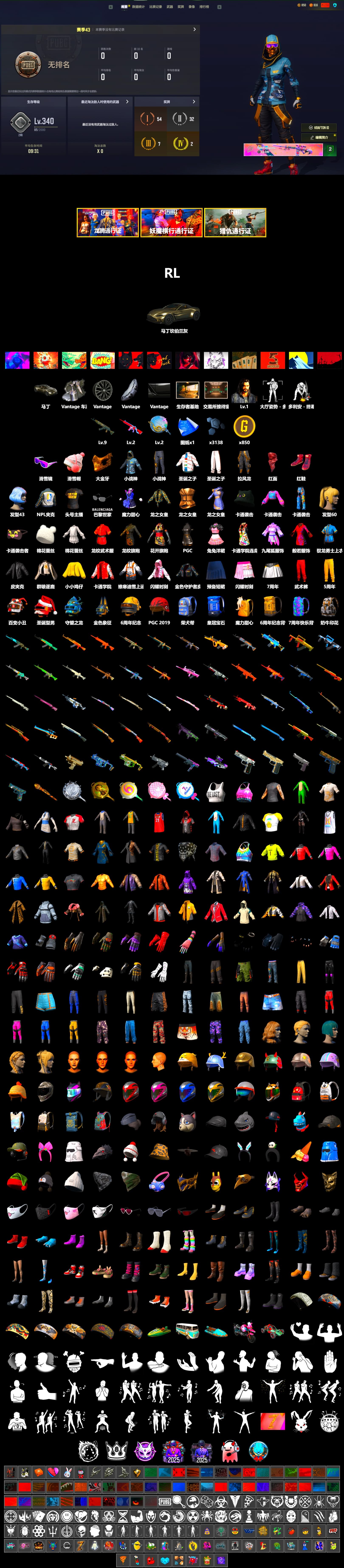Hi-top Trainers (Red), «V12 Vantage Roadster» Sports Car, Snow Glasses, PGC 2021 Contingent Chaos Mask, PLAYERUNKNOWN's Bandana, Heavy Fur Coat (Black), NPL 2019 Phase 2 Jacket, StreamerOne - 2
