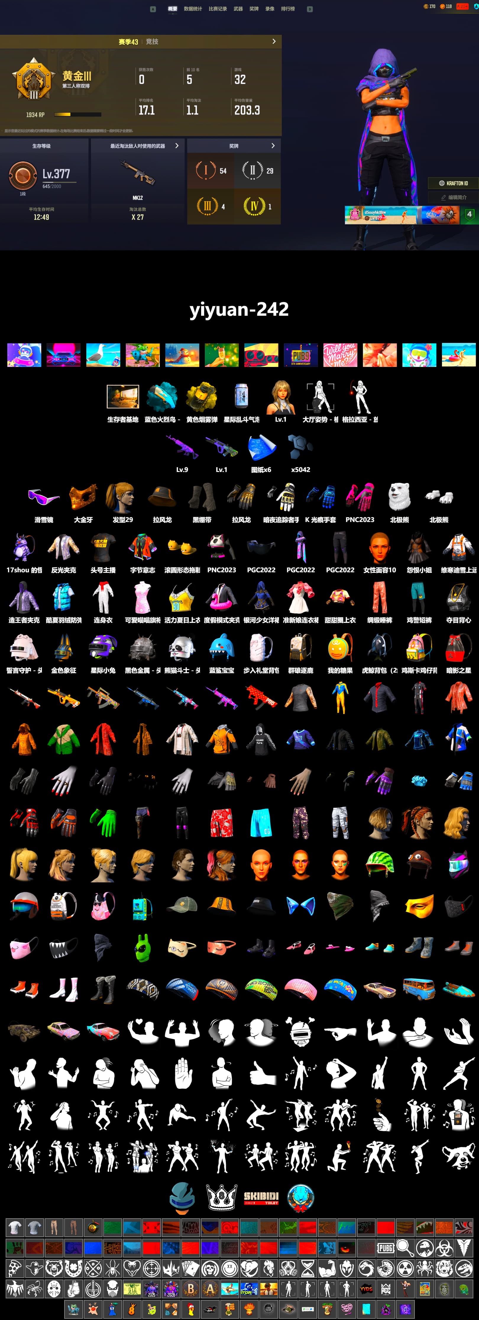 Yellow Smoke Grenade, Duncan's Infiltrator Handwraps, Snow Glasses, PGC 2021 Contingent Chaos Mask, Polar Bear Feet, Harley Quinn's Hair, Sha Wujing's Shorts, StreamerOne, Full Autumn — M416 - 2