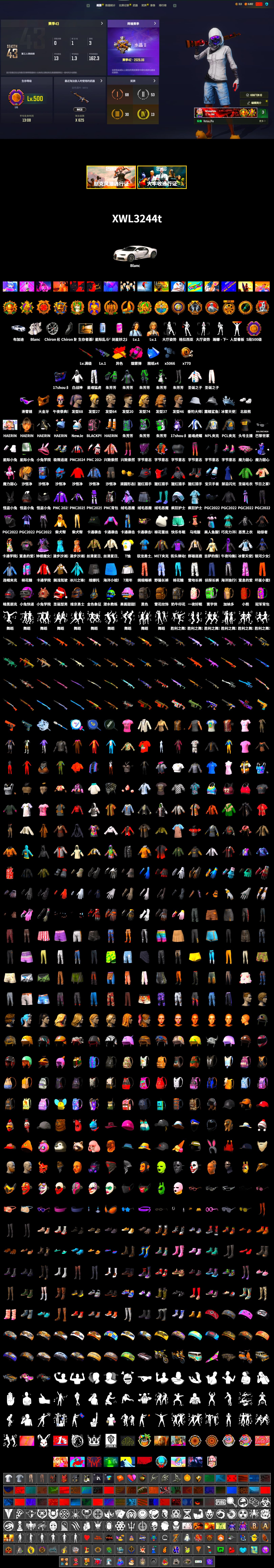 Magenta Smoke Grenade, «Chiron» Sports Car, Snow Glasses, PGC 2021 Contingent Chaos Mask, Pubg X Newjeans, Polar Bear Feet, XingHun's Tiger Strike Pants, NPL 2019 Phase 2 Jacket, Sideshow Bear Feet, StreamerOne - 2