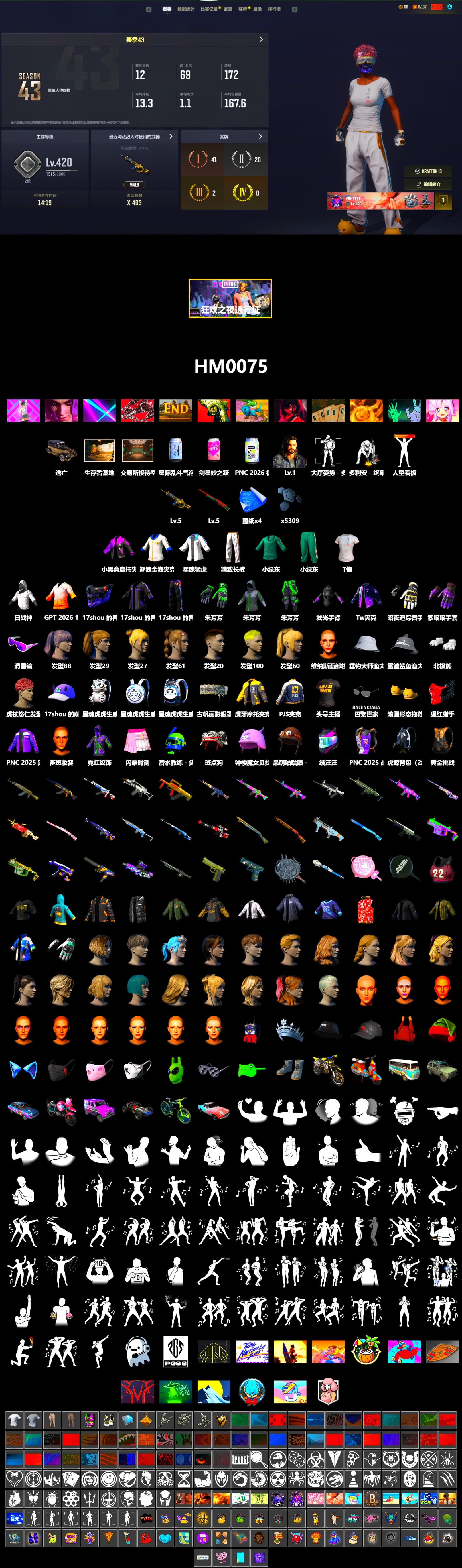 Snow Glasses, Polar Bear Feet, Harley Quinn's Hair, XingHun's Tiger Strike Jacket, PJS 2019 Phase 2 Jacket, Exquisite Pants, StreamerOne, Training Jacket (Green), 2018 PUBG ALL-STAR T-shirt (Korean) - 2