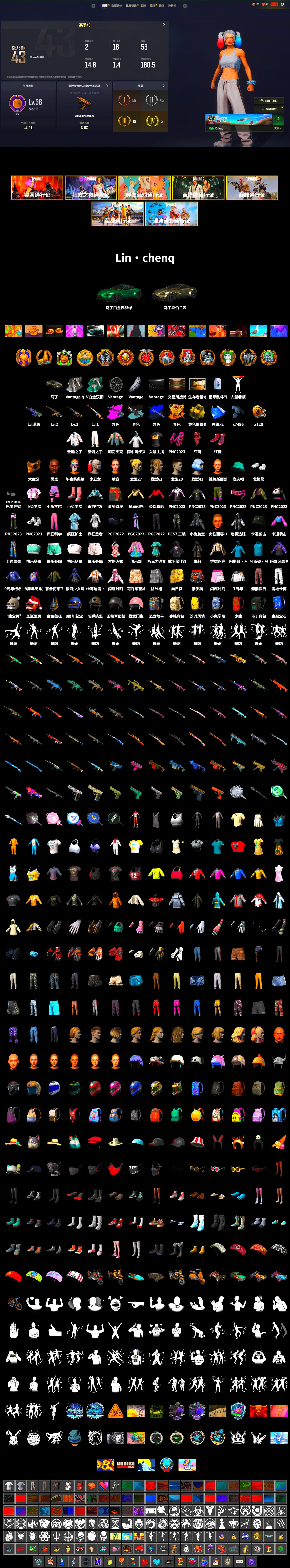 Rest in Pink — Dragunov [1], Final Serenade — M24 (Blue Black), Final Serenade — M24, Void — Pan (Yellow Orange), Ride or Die - M249 (Black Teal), Yellow Smoke Grenade, Hi-top Trainers (Red), Harley Quinn's Hair, «V12 Vantage Roadster» Sports Car, Jonathan Kamau, PGC 2021 Contingent Chaos Mask, PLAYERUNKNOWN's Bandana, Heavy Fur Coat (Black), Polar Bear Feet, Ghosted — AKM, Ghosted — Kar98k, Harley Quinn's Makeup, Sideshow Bear Feet, StreamerOne, Full Autumn — M416, «DBX707» SUV - 2