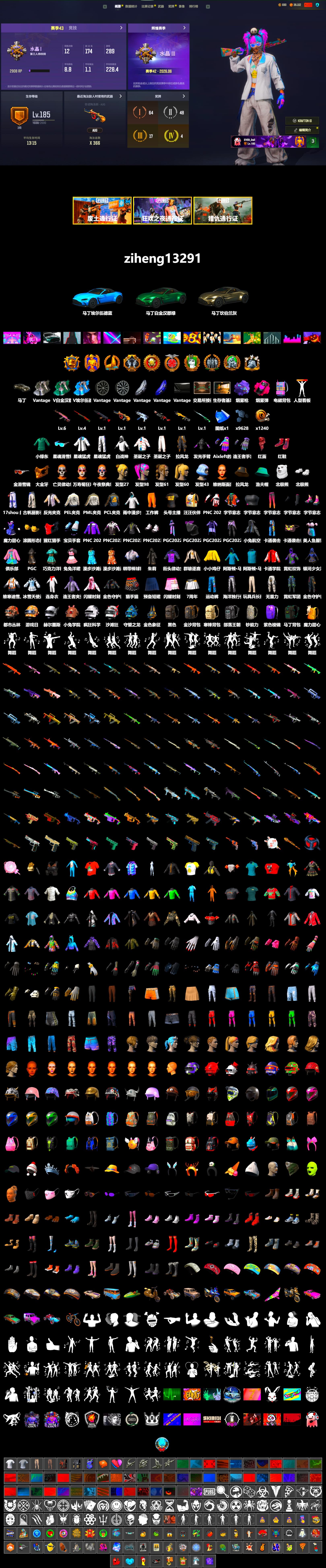 Magenta Smoke Grenade, Purple Magical Mist — M79, Hi-top Trainers (Red), «V12 Vantage Roadster» Sports Car, PGC 2021 Contingent Chaos Mask, PLAYERUNKNOWN's Bandana, Heavy Fur Coat (Black), Polar Bear Feet, PML 2019 Phase 2 Jacket, PEL 2019 Phase 2 Jacket, XingHun's Tiger Strike Jacket, XingHun's Tiger Strike Pants, Sideshow Bear Feet, StreamerOne, «DBX707» SUV - 2