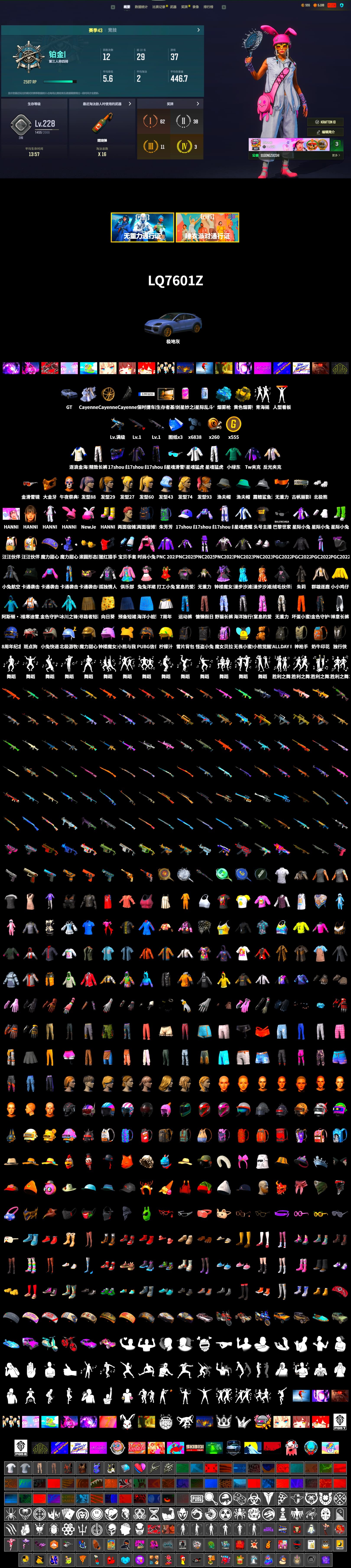 Yellow Smoke Grenade, Blue Magical Mist — M79, «Cayenne Turbo GT» SUV, PGC 2021 Contingent Chaos Mask, Pubg X Newjeans, Polar Bear Feet, Harley Quinn's Hair, XingHun's Tiger Strike Jacket, XingHun's Tiger Strike Pants, Sideshow Bear Feet, Exquisite Pants, StreamerOne - 2